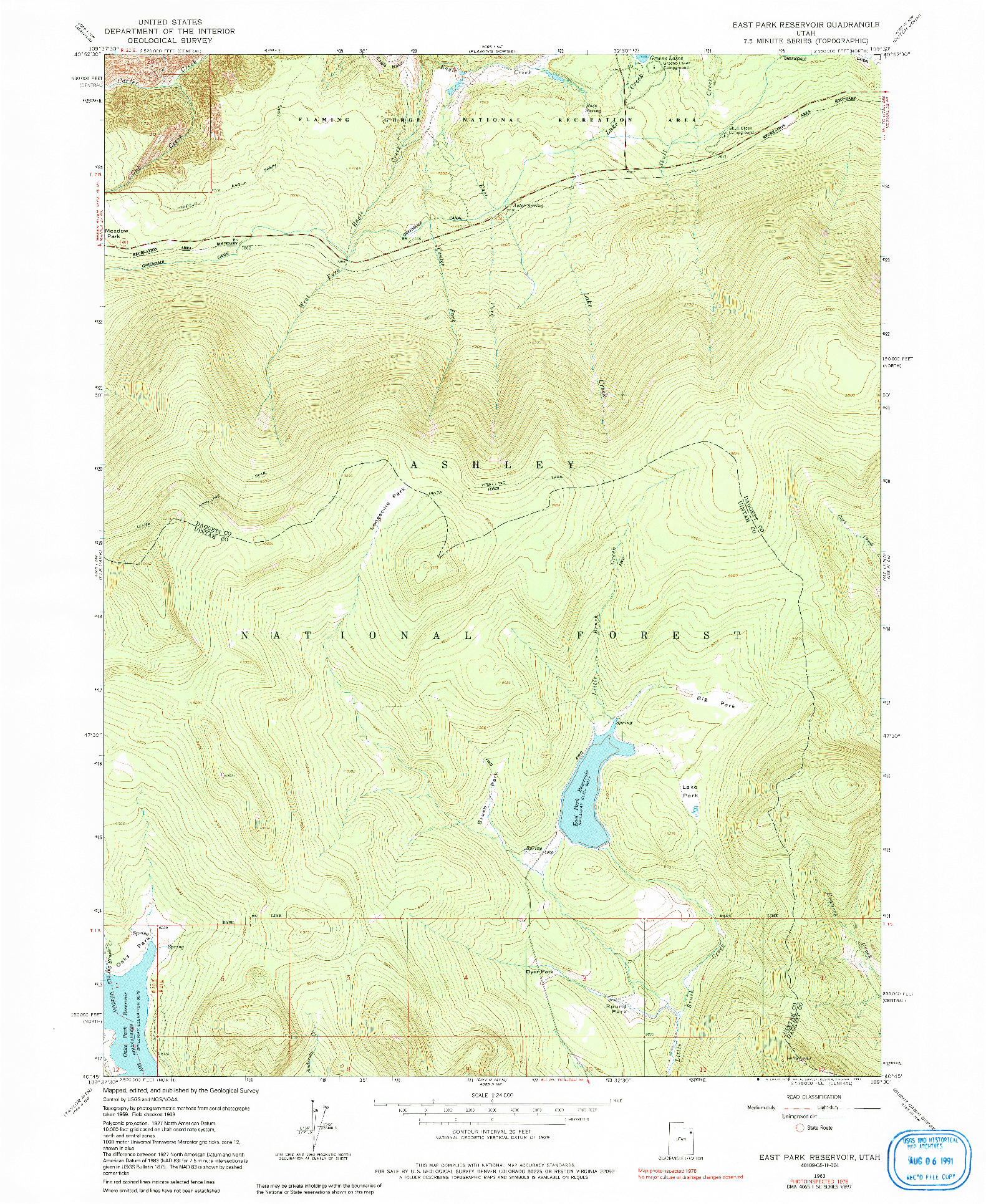 USGS 1:24000-SCALE QUADRANGLE FOR EAST PARK RESERVOIR, UT 1963