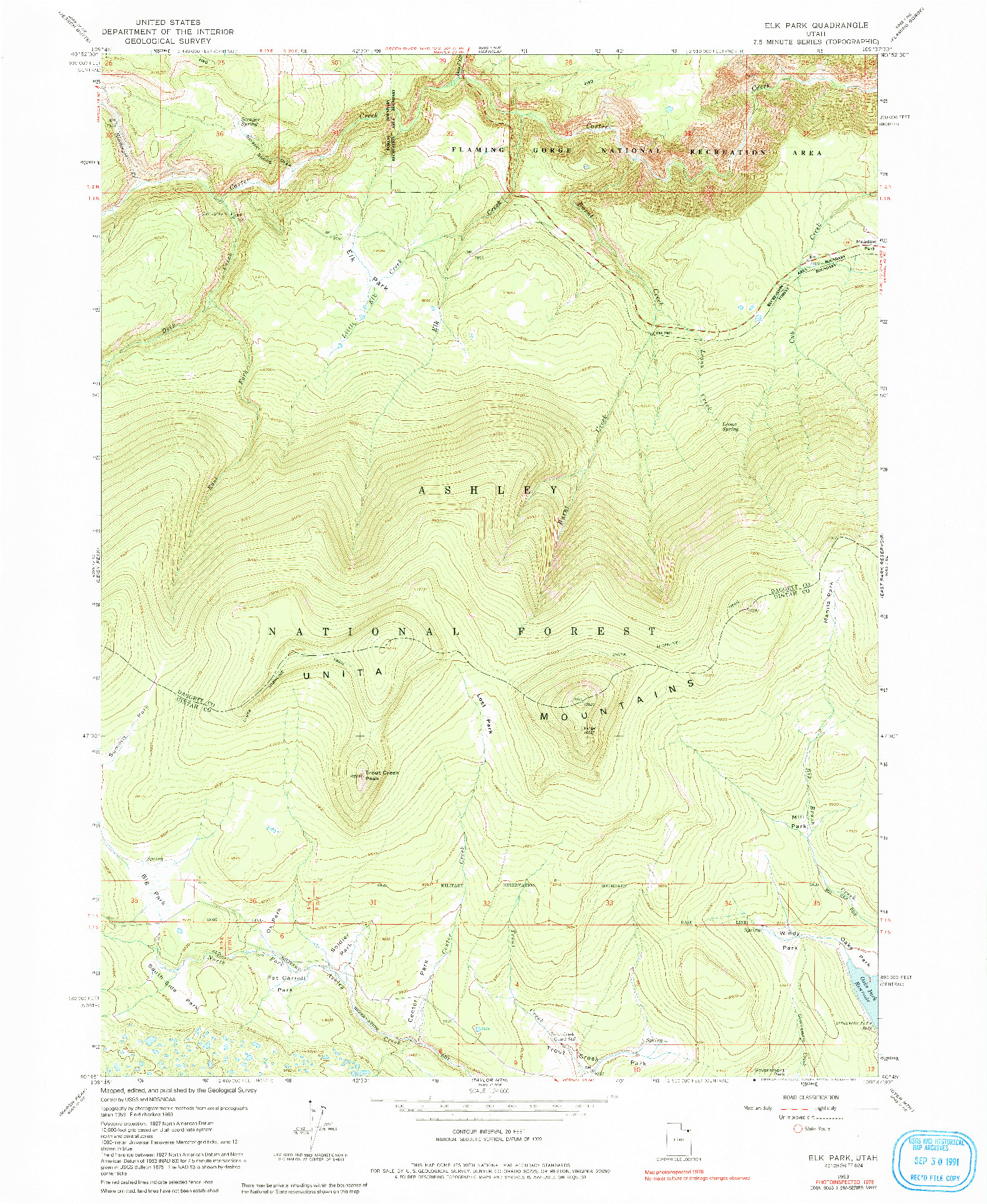 USGS 1:24000-SCALE QUADRANGLE FOR ELK PARK, UT 1963