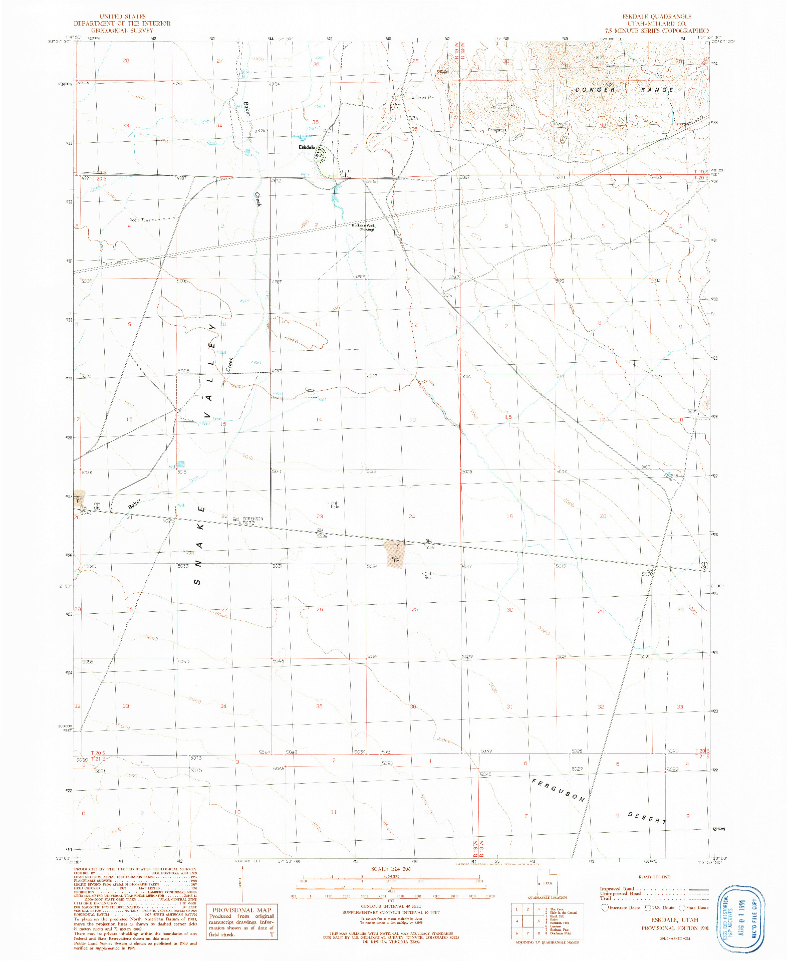 USGS 1:24000-SCALE QUADRANGLE FOR ESKDALE, UT 1991