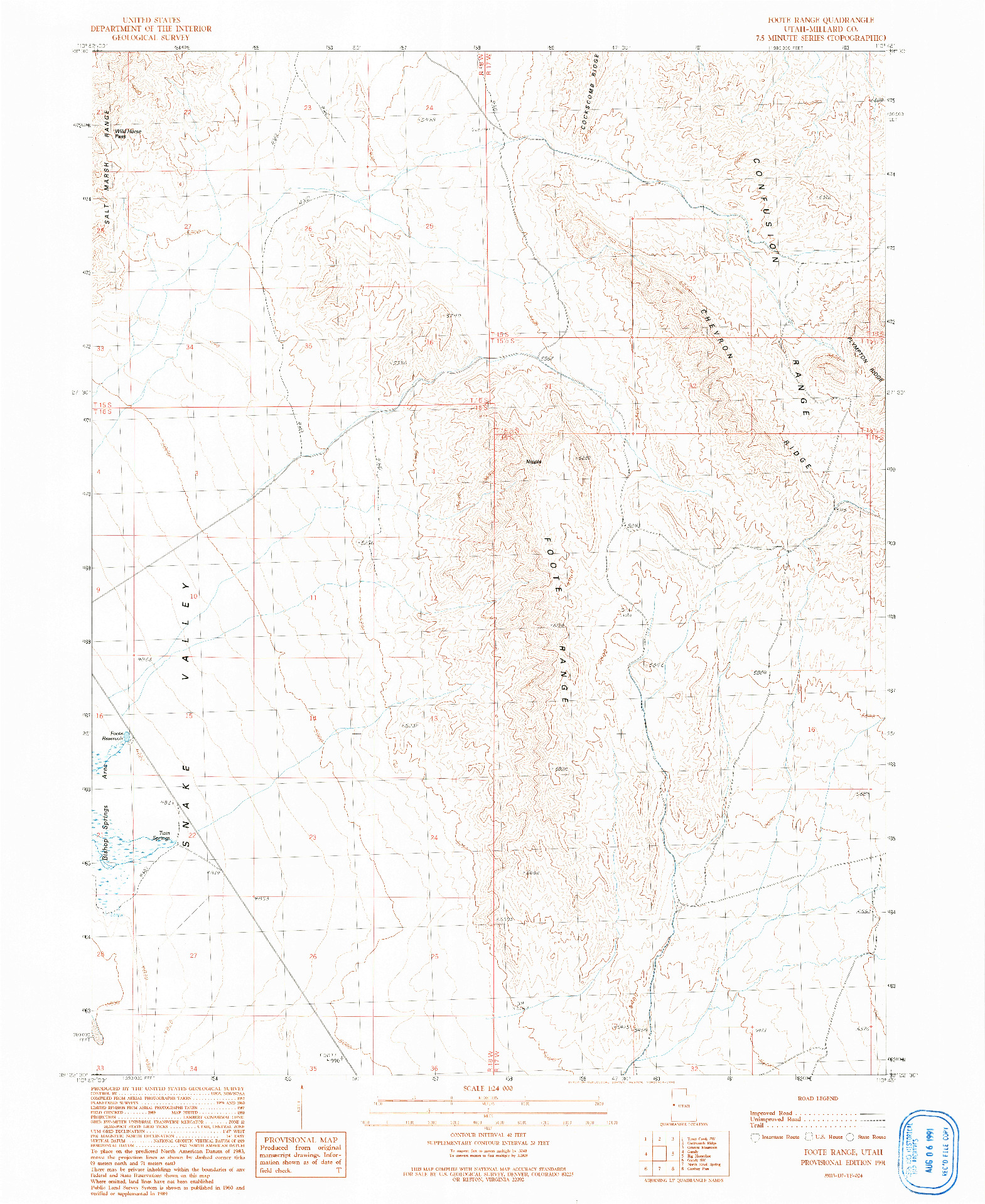 USGS 1:24000-SCALE QUADRANGLE FOR FOOTE RANGE, UT 1991