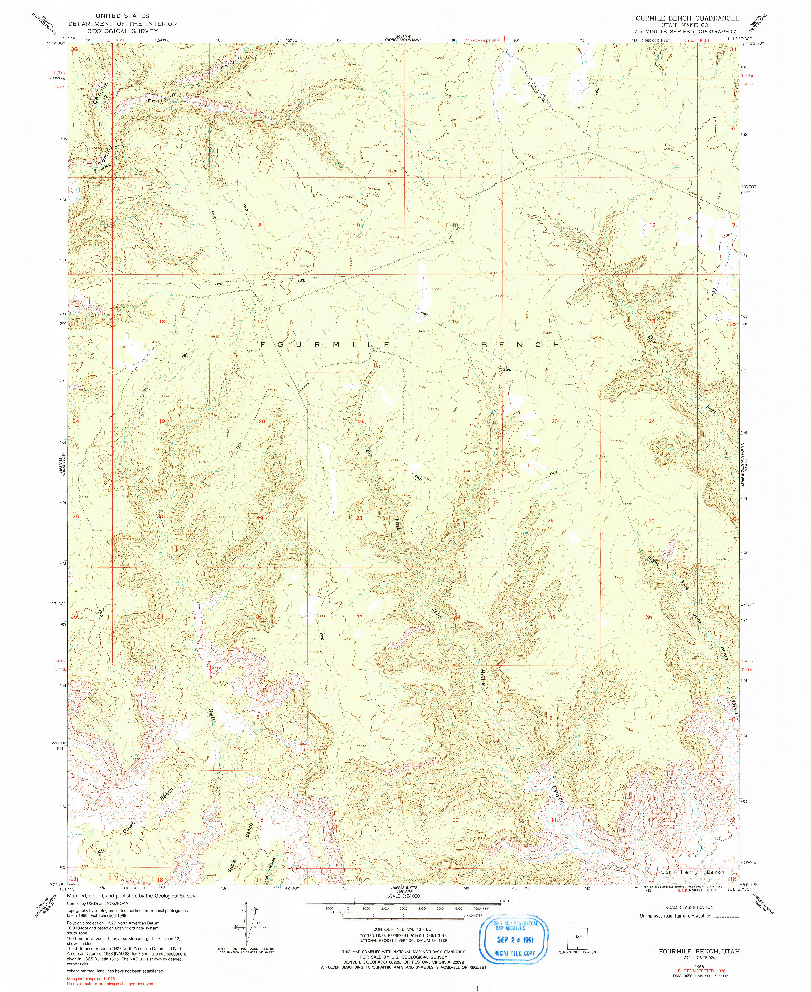 USGS 1:24000-SCALE QUADRANGLE FOR FOURMILE BENCH, UT 1968