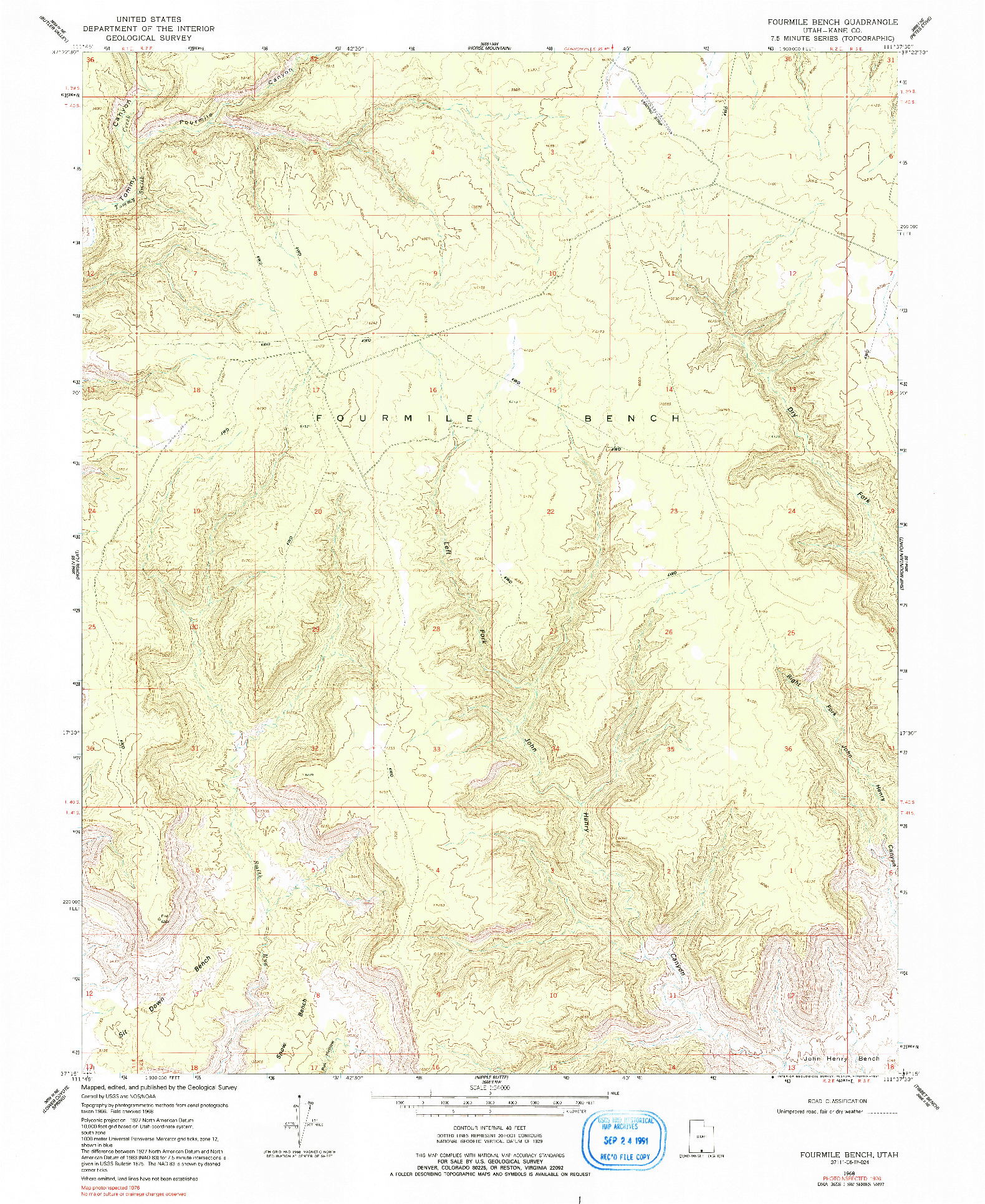 USGS 1:24000-SCALE QUADRANGLE FOR FOURMILE BENCH, UT 1968