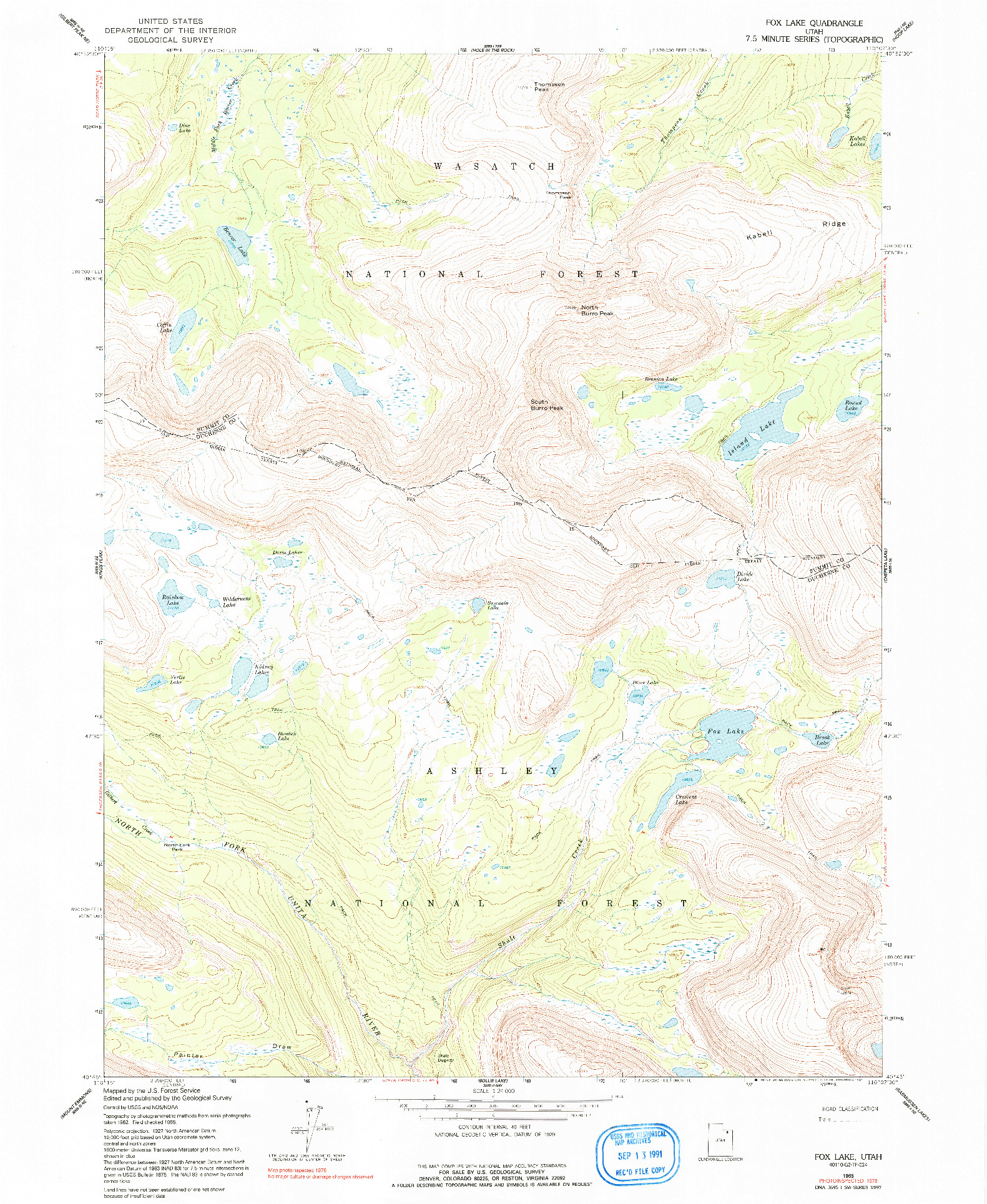 USGS 1:24000-SCALE QUADRANGLE FOR FOX LAKE, UT 1965