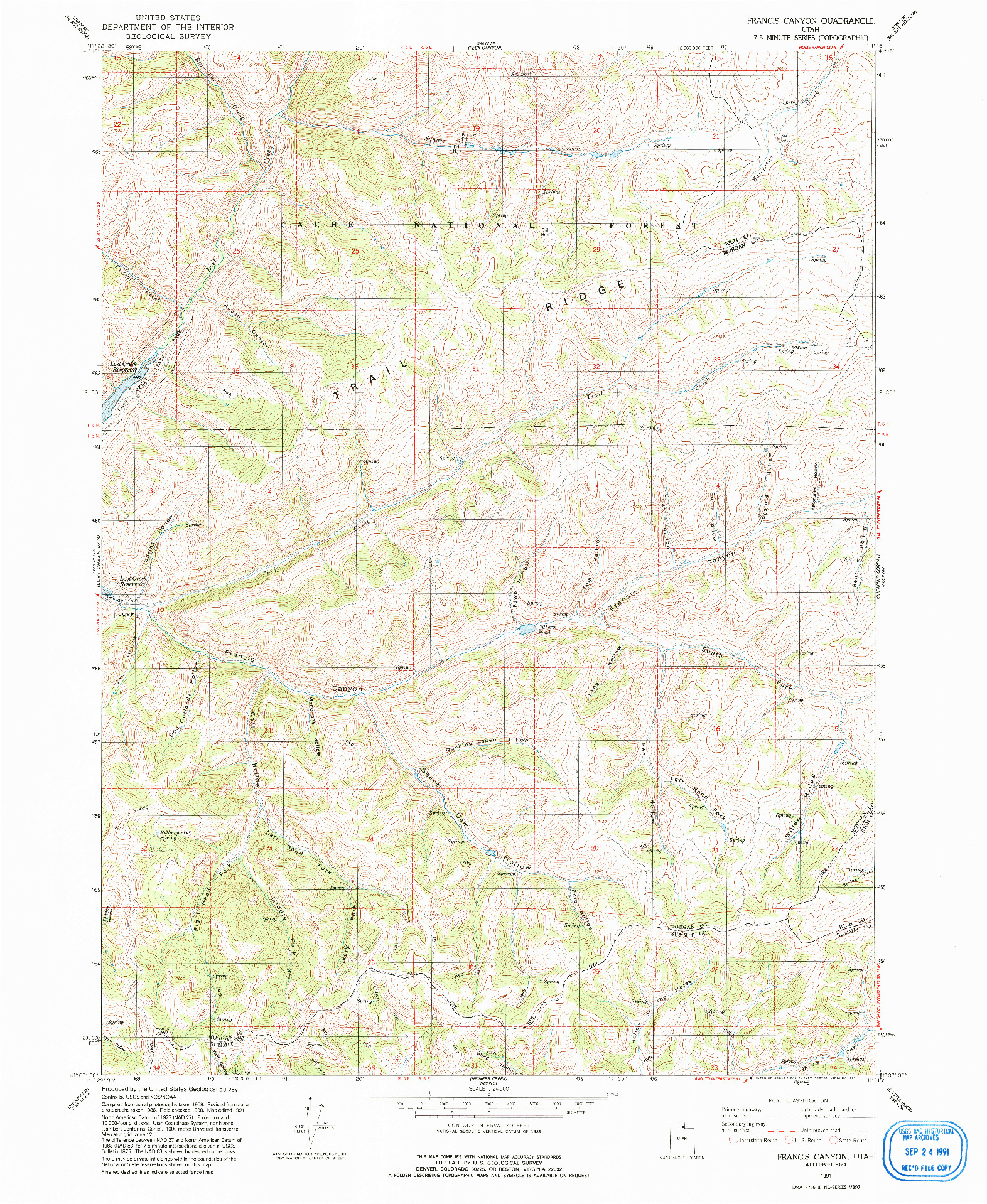 USGS 1:24000-SCALE QUADRANGLE FOR FRANCIS CANYON, UT 1991