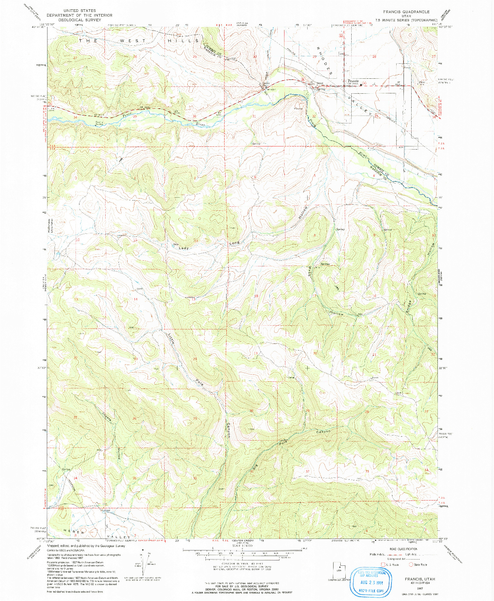 USGS 1:24000-SCALE QUADRANGLE FOR FRANCIS, UT 1967