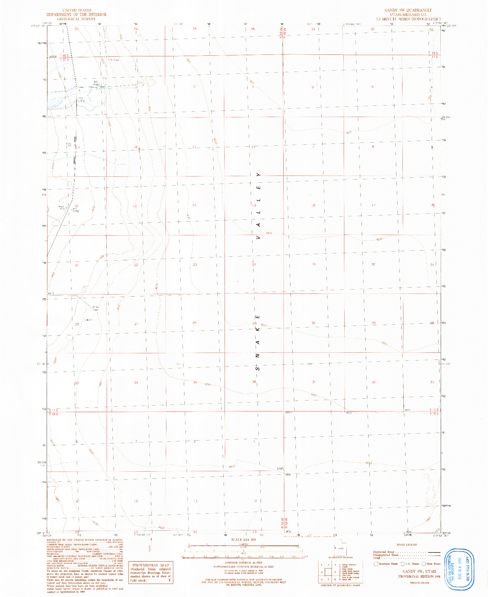USGS 1:24000-SCALE QUADRANGLE FOR GANDY SW, UT 1991
