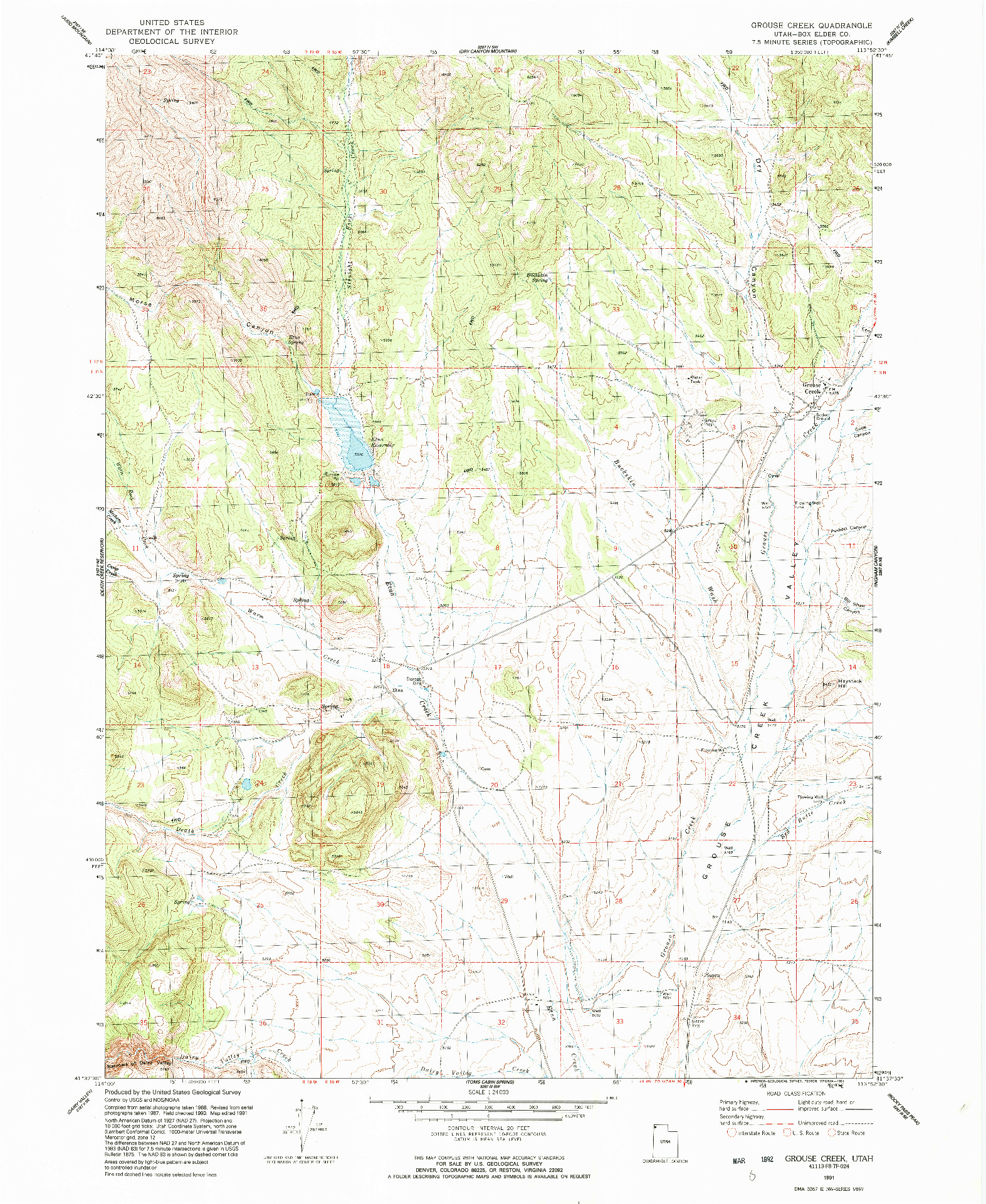 USGS 1:24000-SCALE QUADRANGLE FOR GROUSE CREEK, UT 1991