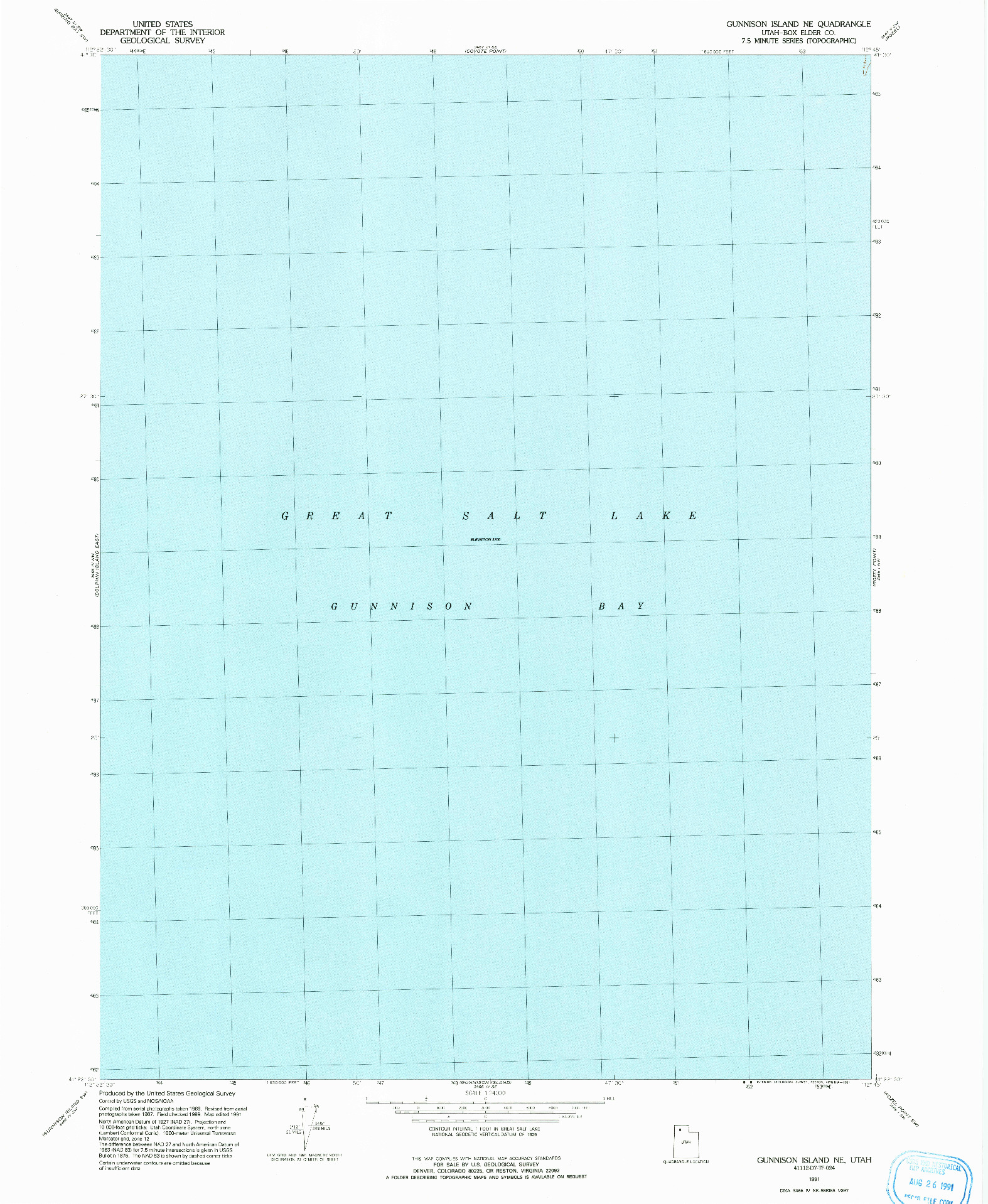 USGS 1:24000-SCALE QUADRANGLE FOR GUNNISON ISLAND NE, UT 1991