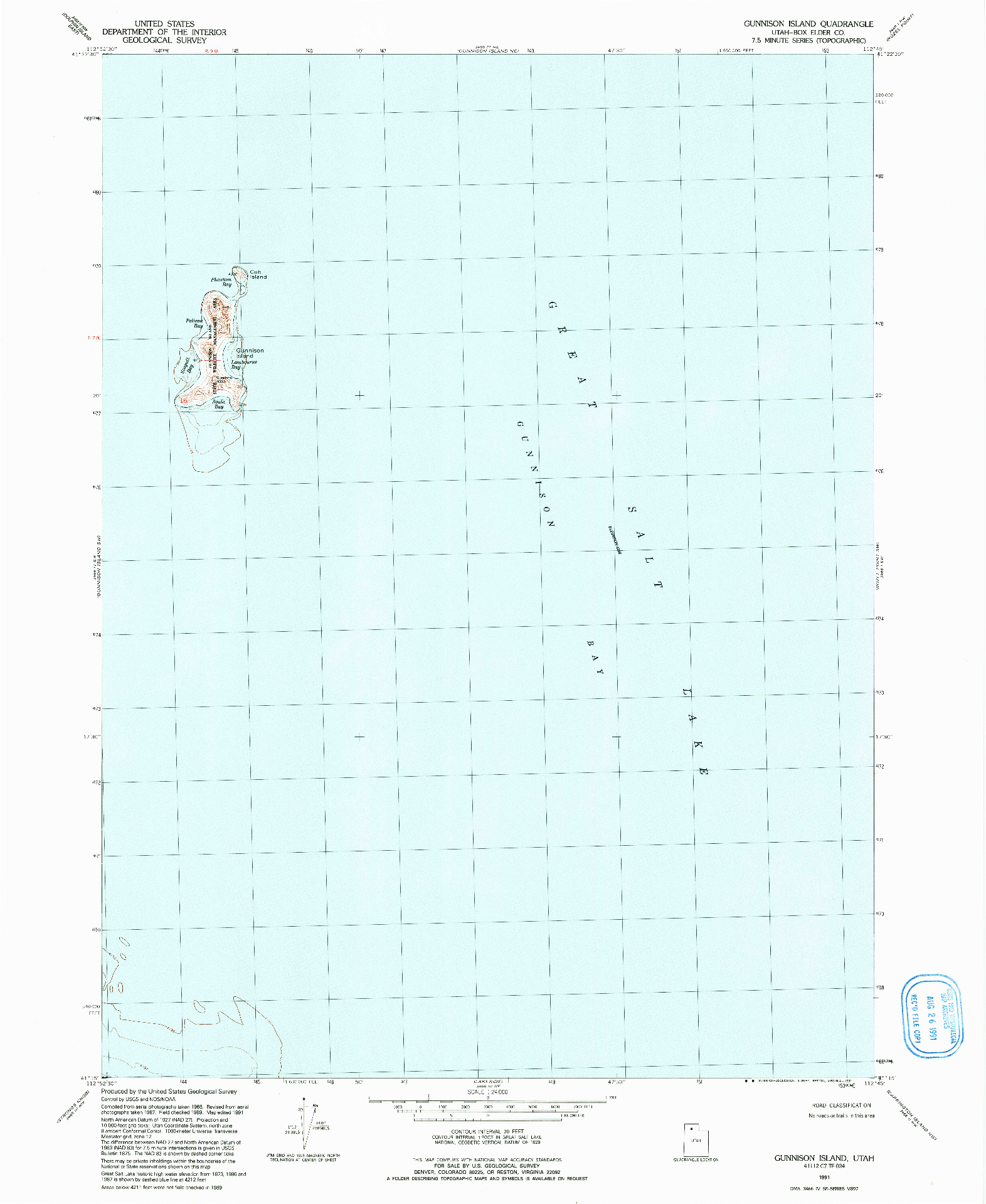 USGS 1:24000-SCALE QUADRANGLE FOR GUNNISON ISLAND, UT 1991