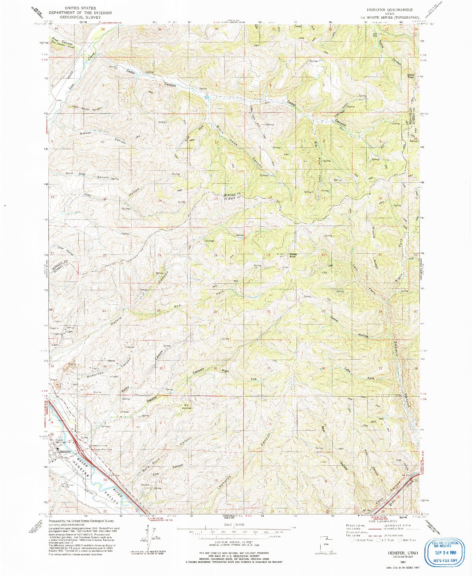 USGS 1:24000-SCALE QUADRANGLE FOR HENEFER, UT 1991