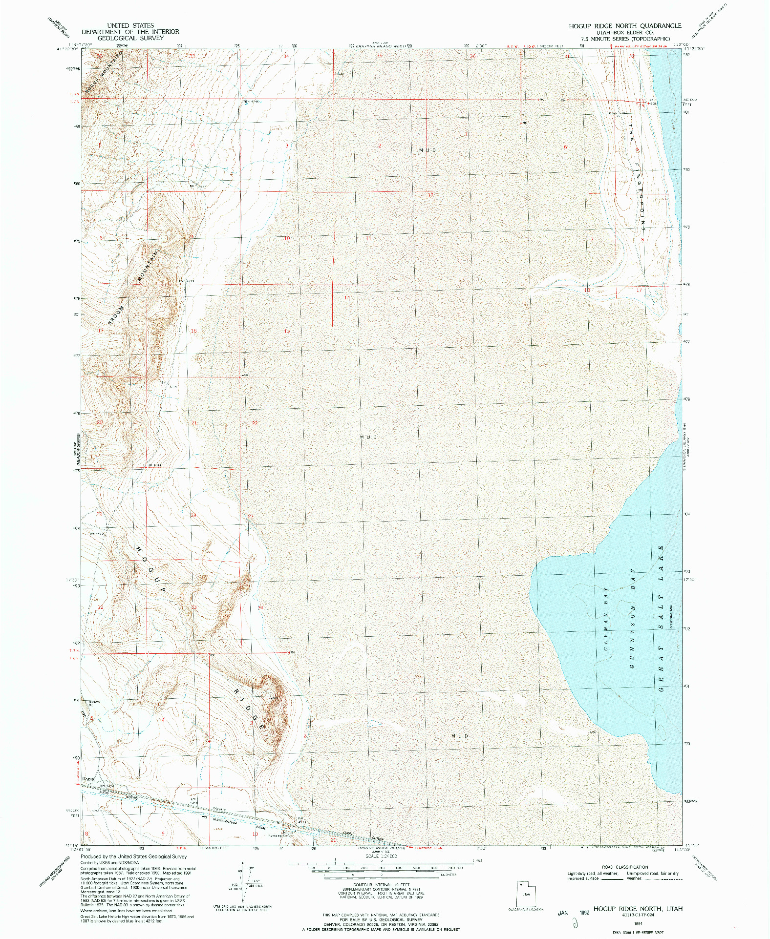 USGS 1:24000-SCALE QUADRANGLE FOR HOGUP RIDGE NORTH, UT 1991