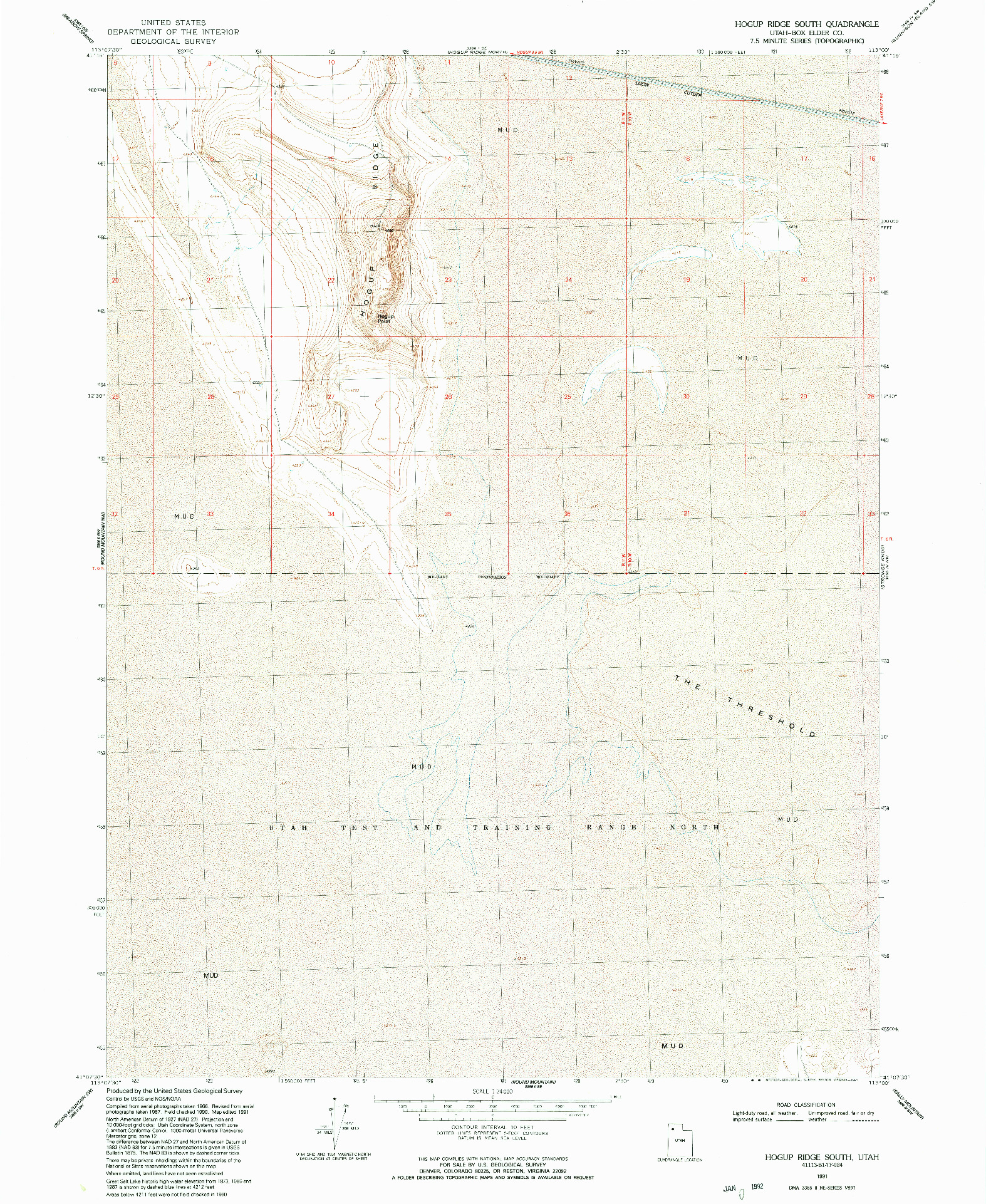 USGS 1:24000-SCALE QUADRANGLE FOR HOGUP RIDGE SOUTH, UT 1991