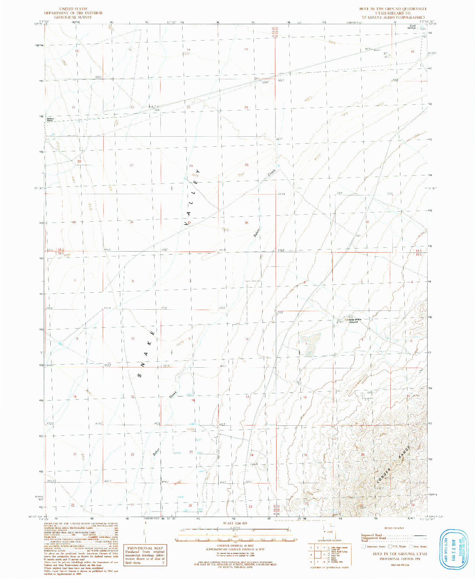 USGS 1:24000-SCALE QUADRANGLE FOR HOLE IN THE GROUND, UT 1991