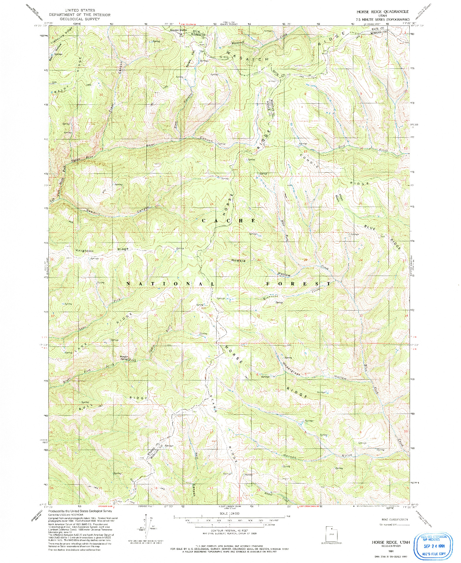 USGS 1:24000-SCALE QUADRANGLE FOR HORSE RIDGE, UT 1991