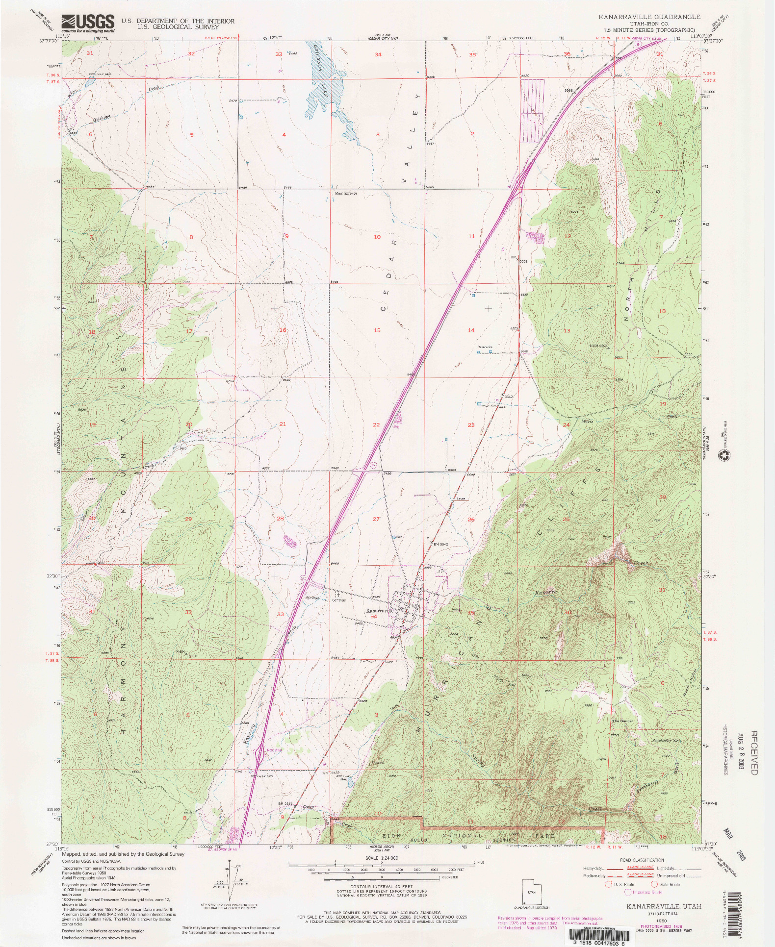 USGS 1:24000-SCALE QUADRANGLE FOR KANARRAVILLE, UT 1950