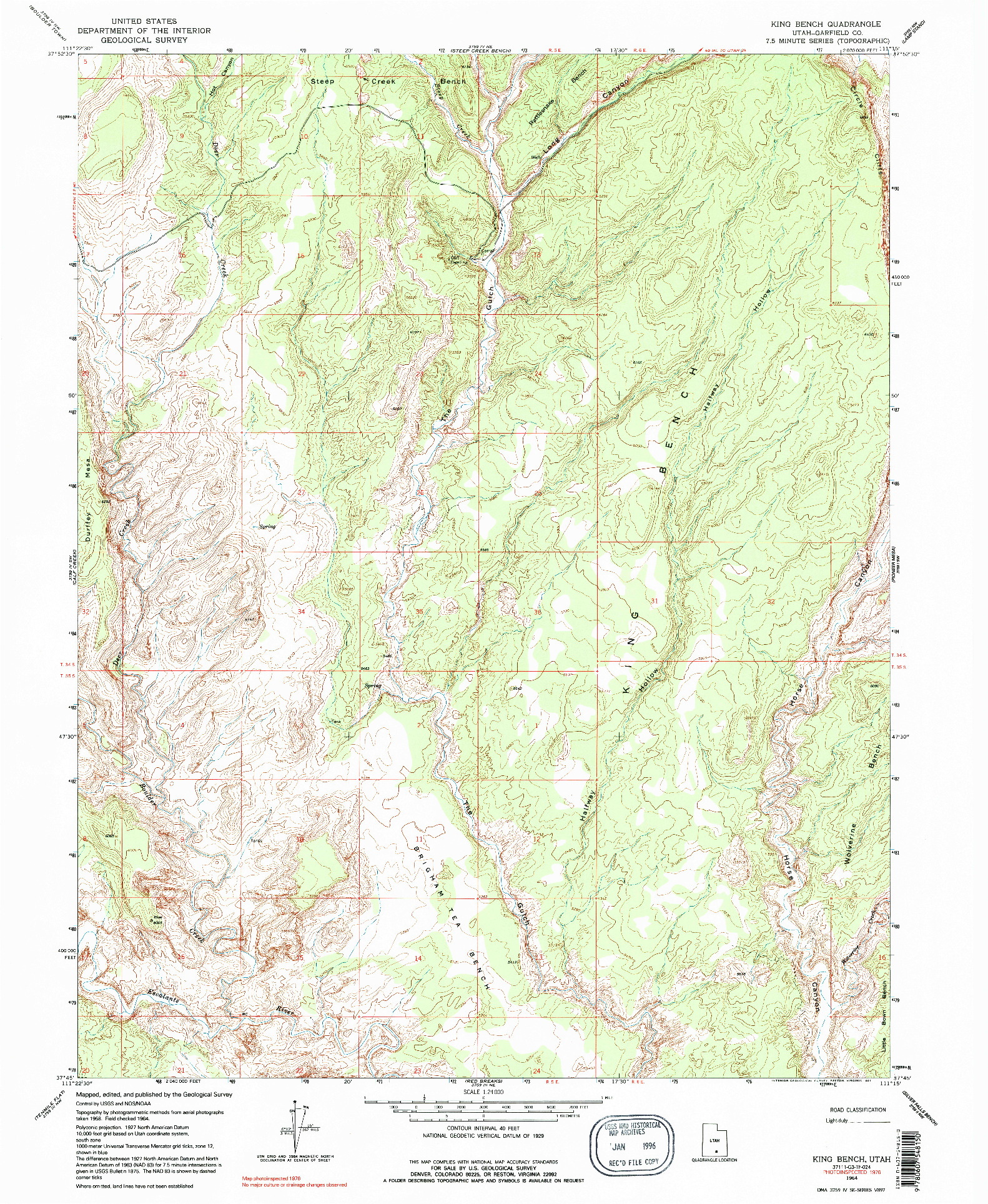 USGS 1:24000-SCALE QUADRANGLE FOR KING BENCH, UT 1964