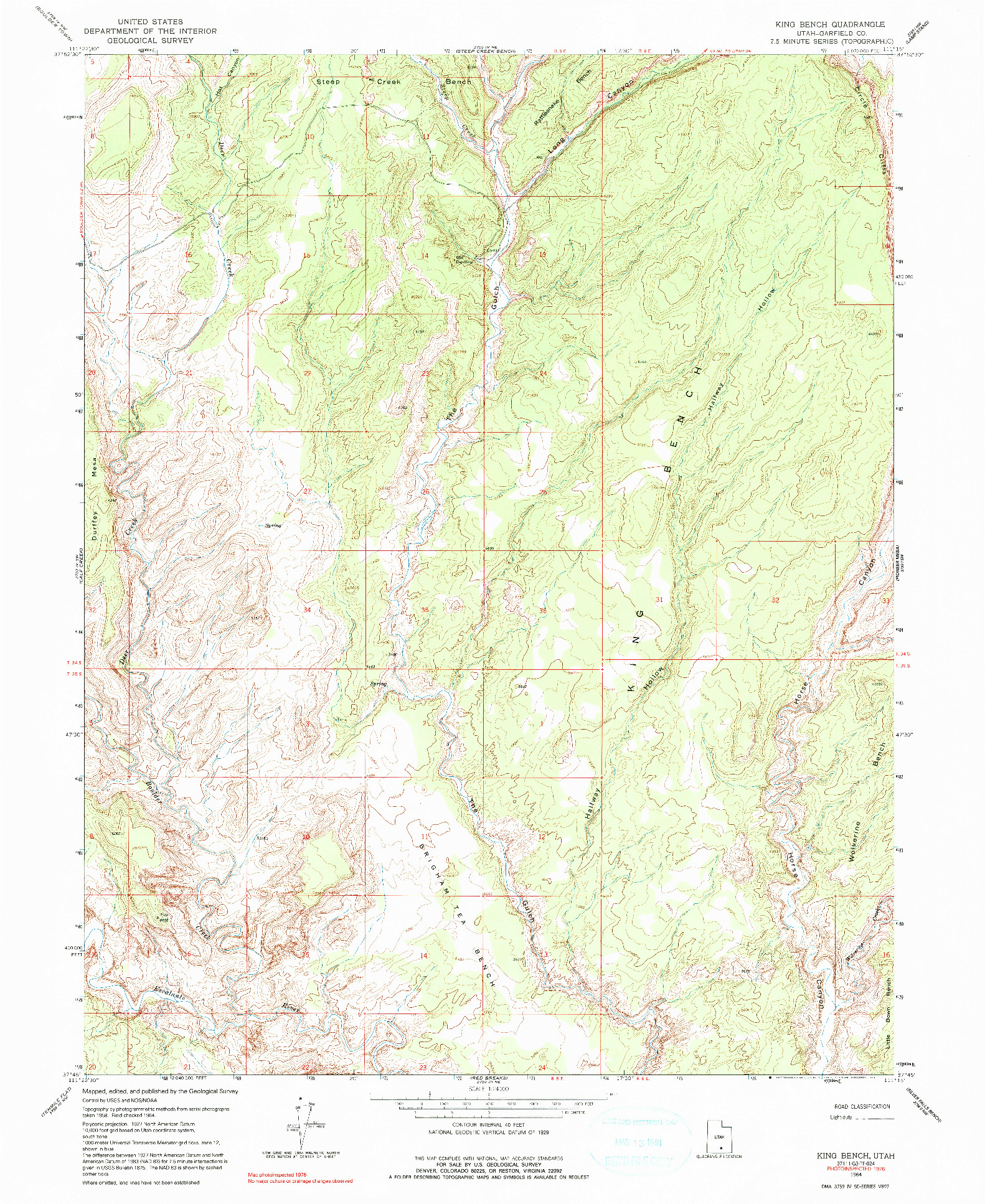 USGS 1:24000-SCALE QUADRANGLE FOR KING BENCH, UT 1964