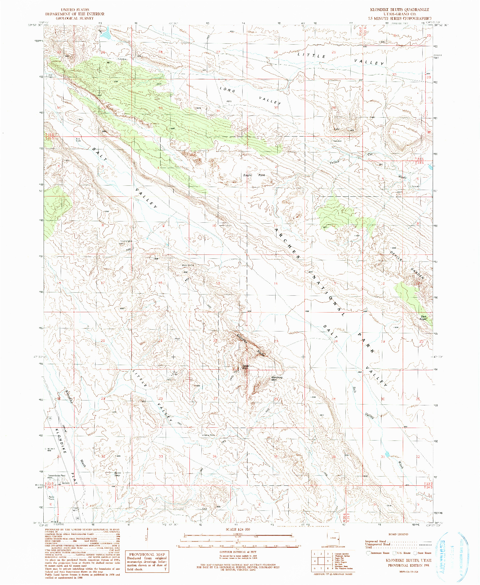 USGS 1:24000-SCALE QUADRANGLE FOR KLONDIKE BLUFFS, UT 1991