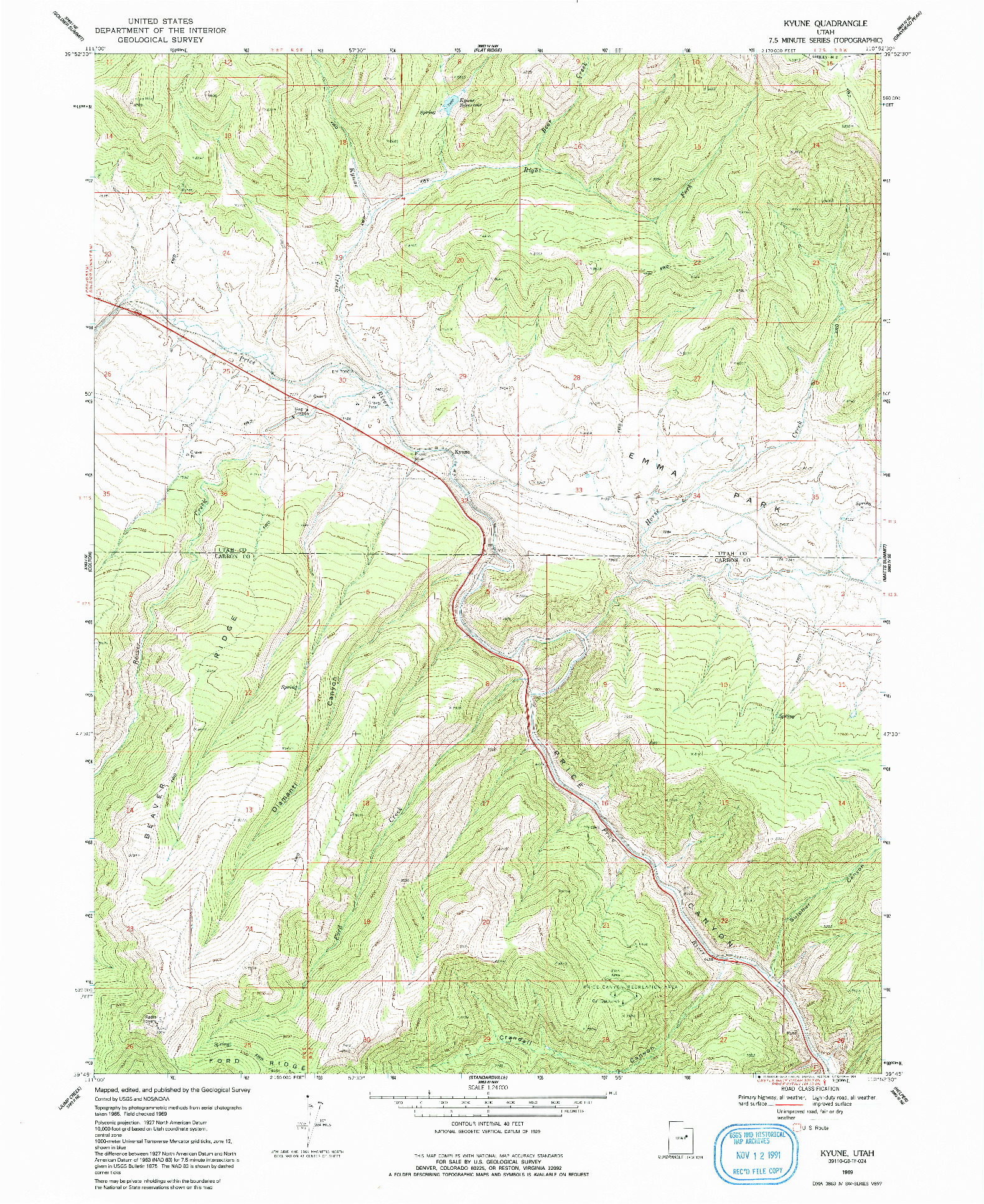 USGS 1:24000-SCALE QUADRANGLE FOR KYUNE, UT 1969