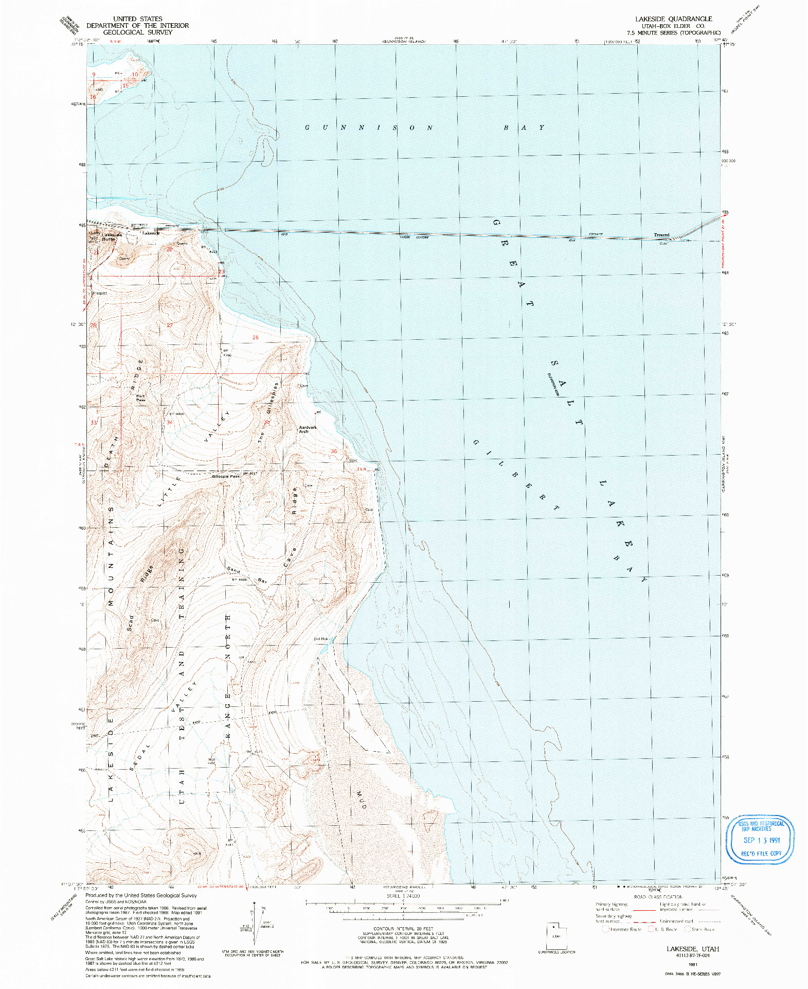 USGS 1:24000-SCALE QUADRANGLE FOR LAKE SIDE, UT 1991