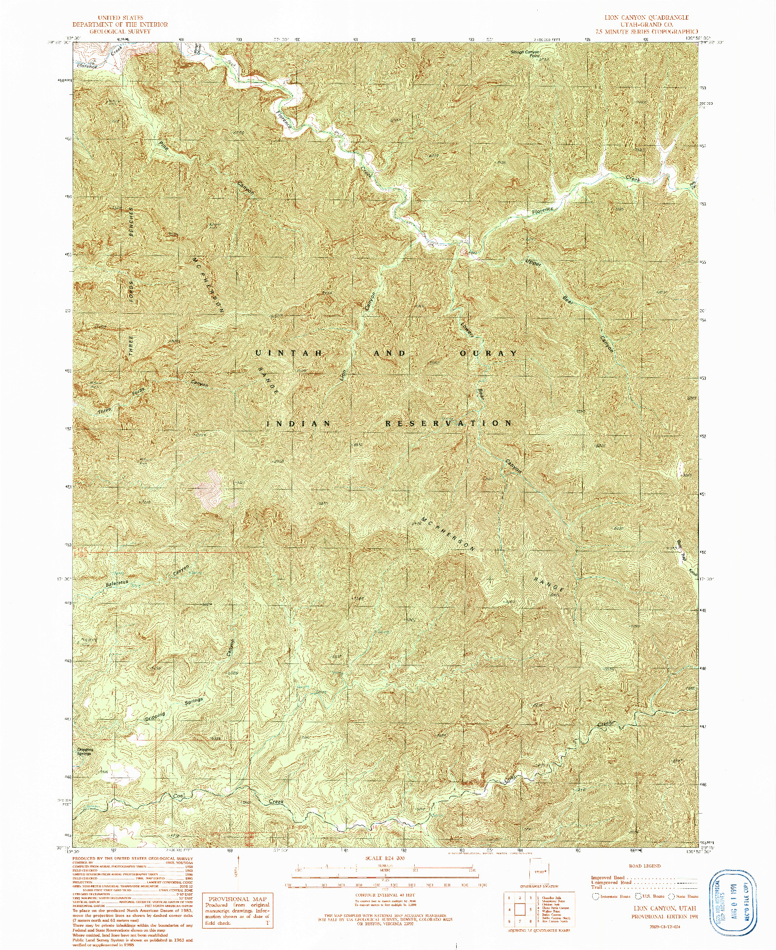 USGS 1:24000-SCALE QUADRANGLE FOR LION CANYON, UT 1991