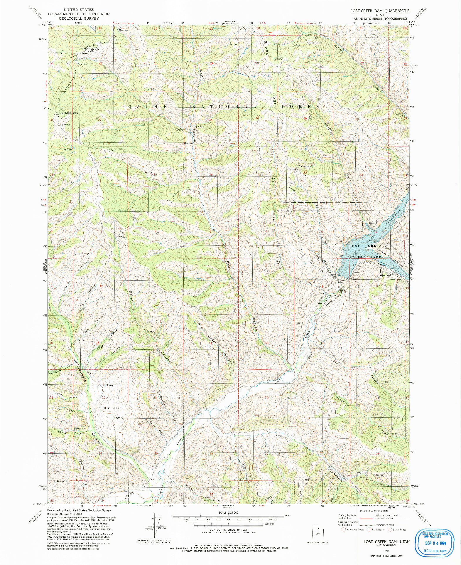 USGS 1:24000-SCALE QUADRANGLE FOR LOST CREEK DAM, UT 1991