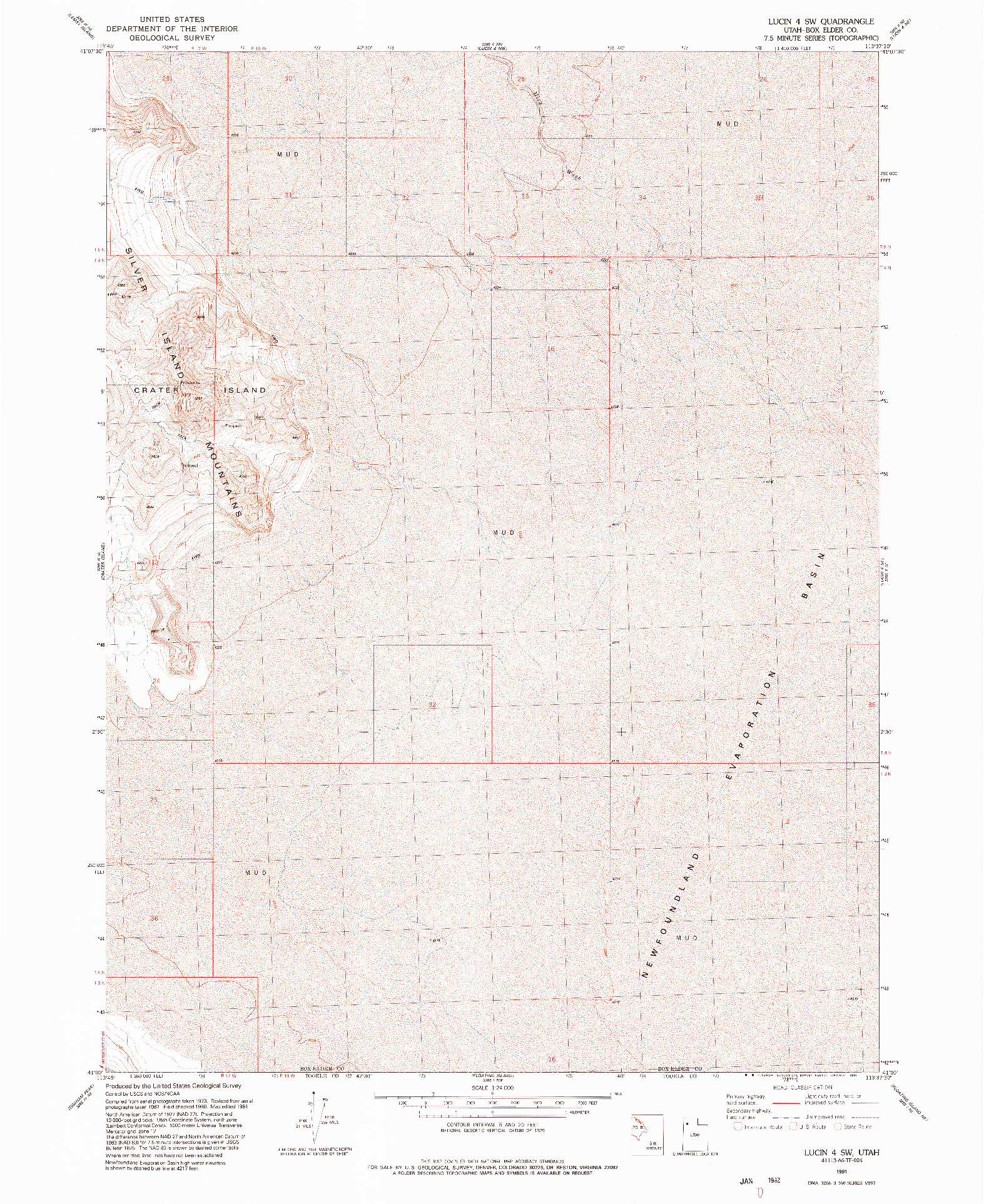 USGS 1:24000-SCALE QUADRANGLE FOR LUCIN 4 SW, UT 1991