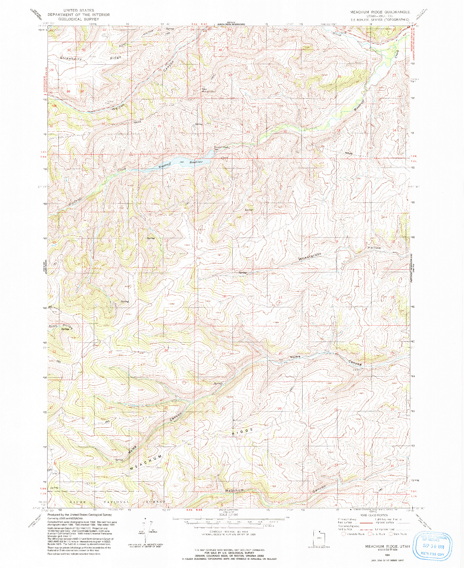 USGS 1:24000-SCALE QUADRANGLE FOR MEACHUM RIDGE, UT 1991