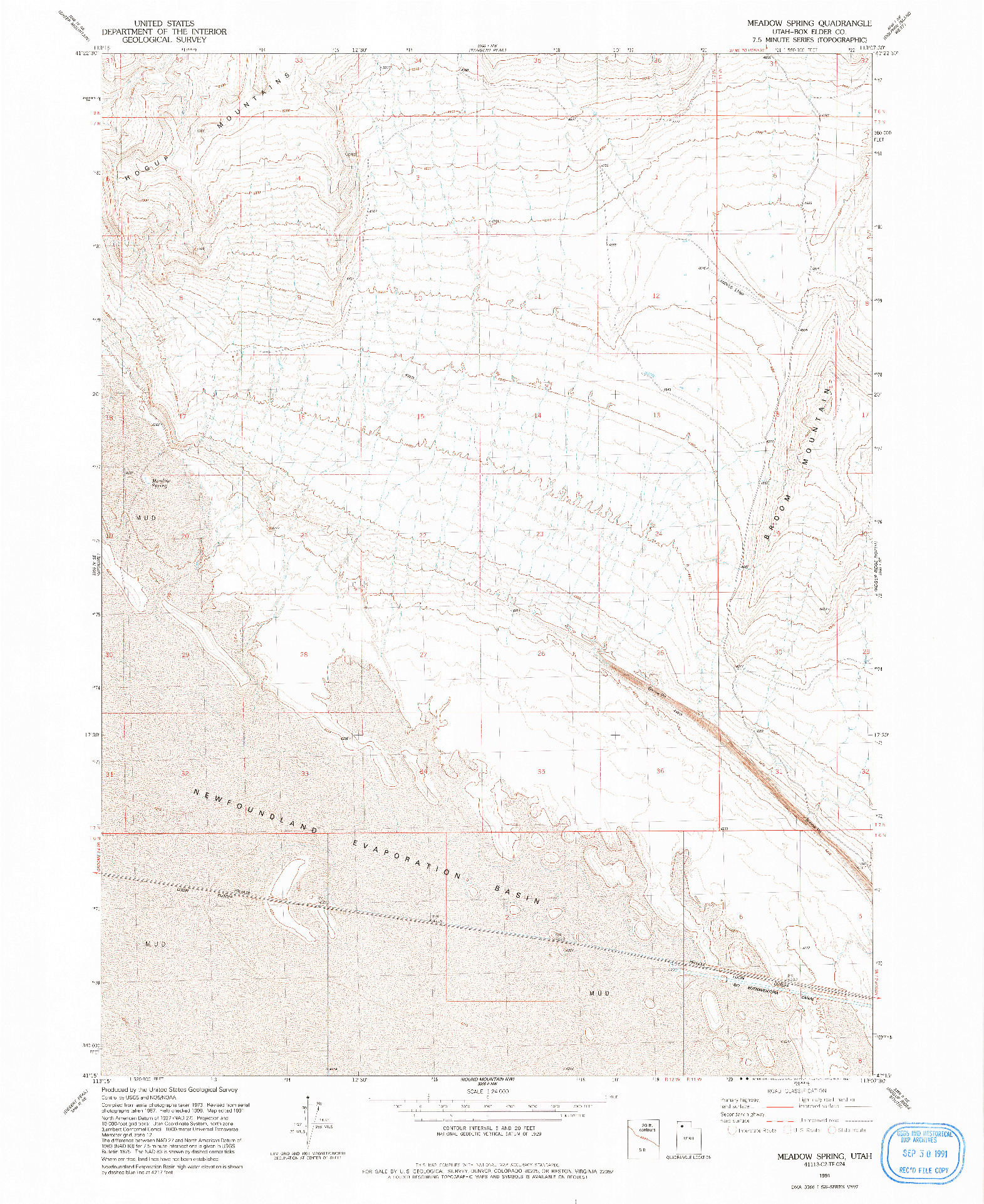 USGS 1:24000-SCALE QUADRANGLE FOR MEADOW SPRING, UT 1991