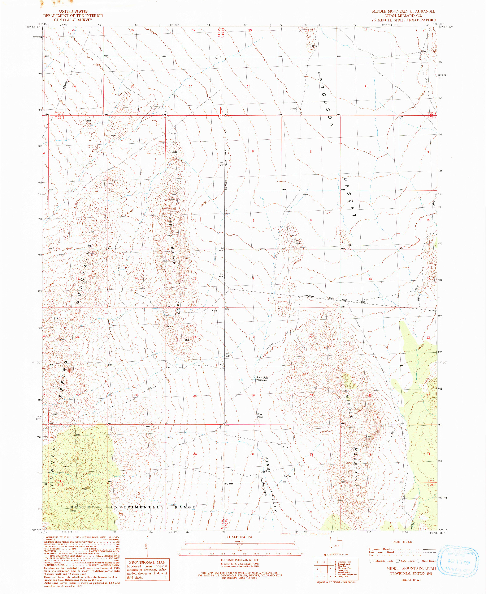 USGS 1:24000-SCALE QUADRANGLE FOR MIDDLE MOUNTAIN, UT 1991