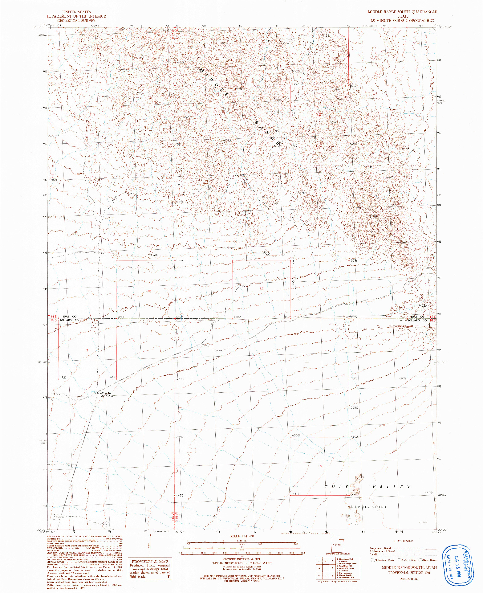 USGS 1:24000-SCALE QUADRANGLE FOR MIDDLE RANGE SOUTH, UT 1991