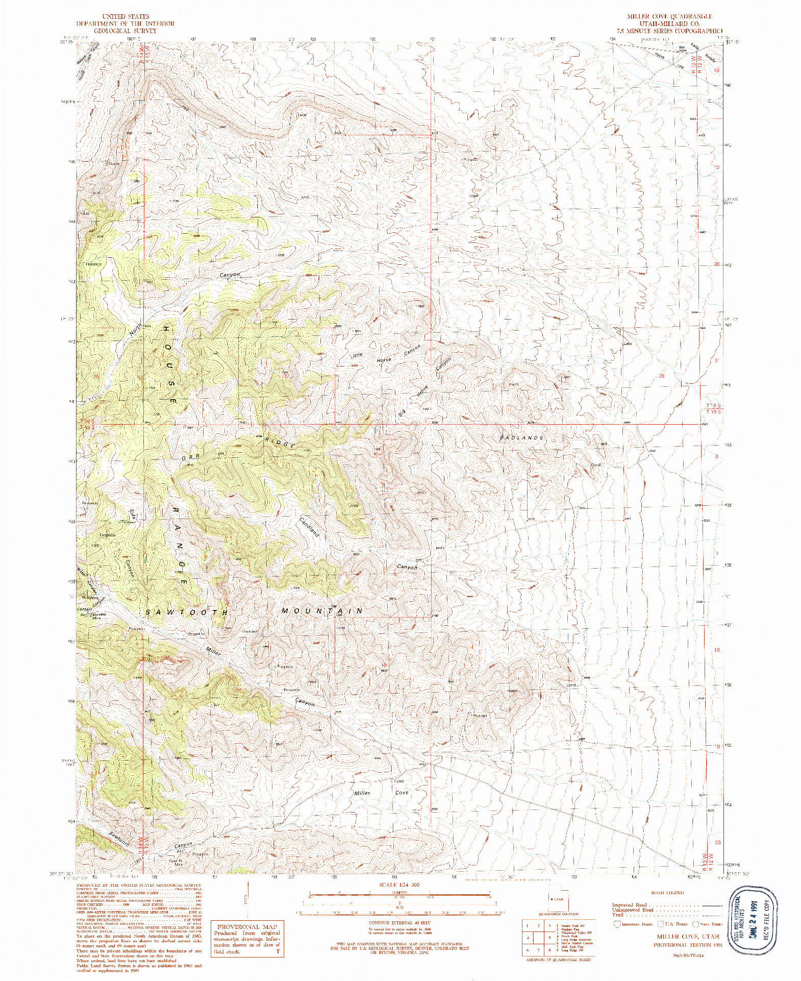 USGS 1:24000-SCALE QUADRANGLE FOR MILLER COVE, UT 1991