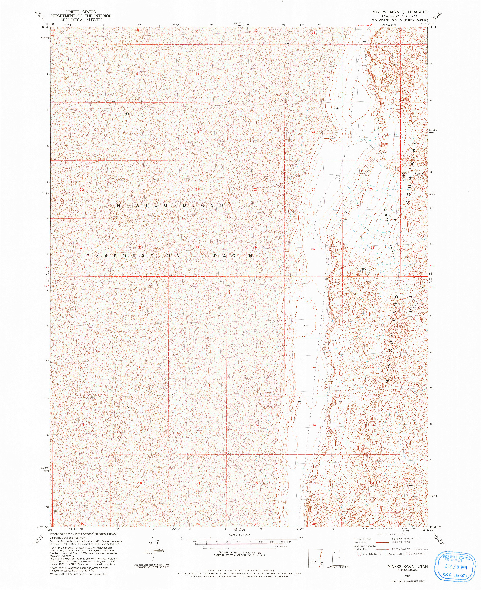 USGS 1:24000-SCALE QUADRANGLE FOR MINERS BASIN, UT 1991