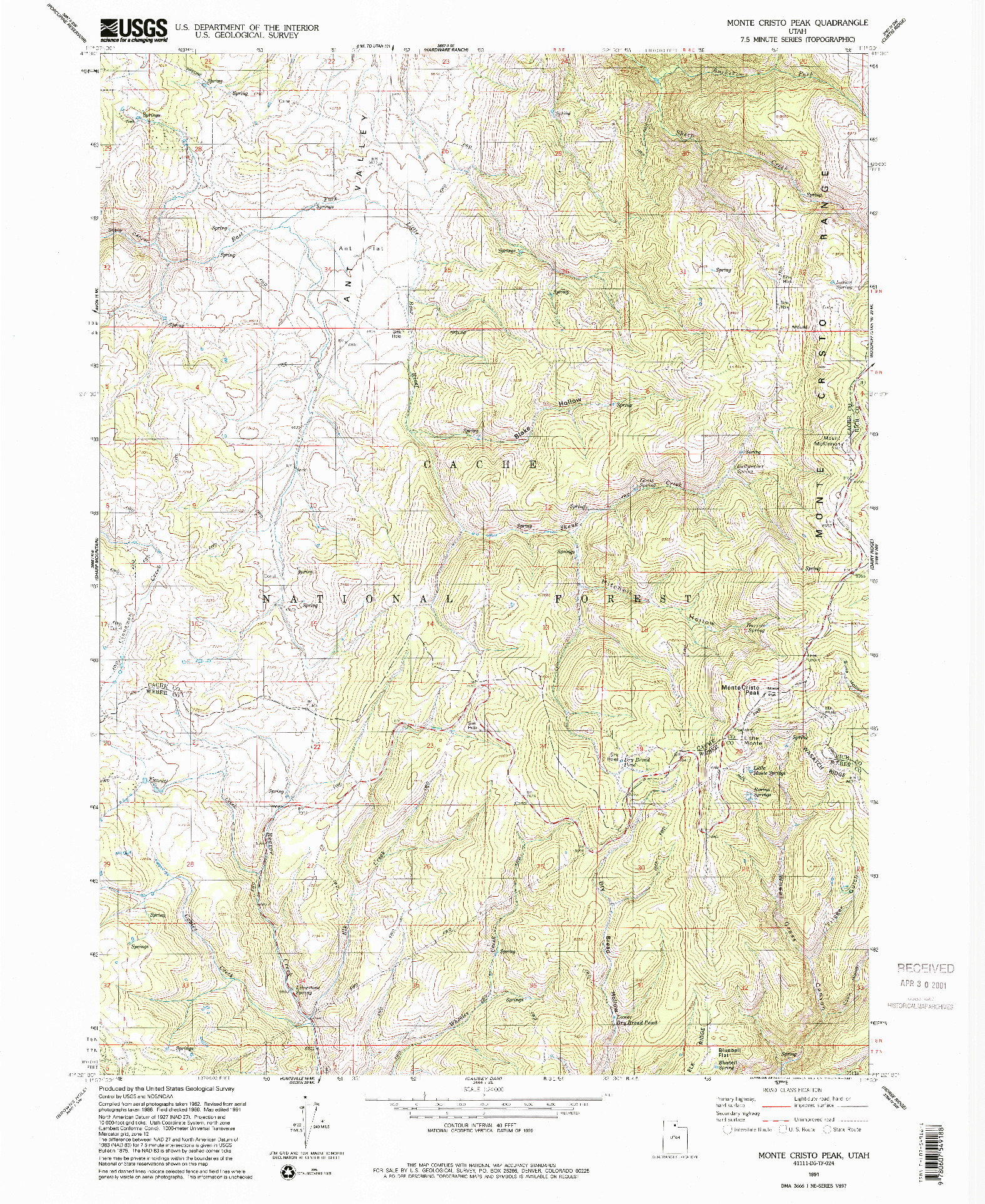 USGS 1:24000-SCALE QUADRANGLE FOR MONTE CRISTO PEAK, UT 1991
