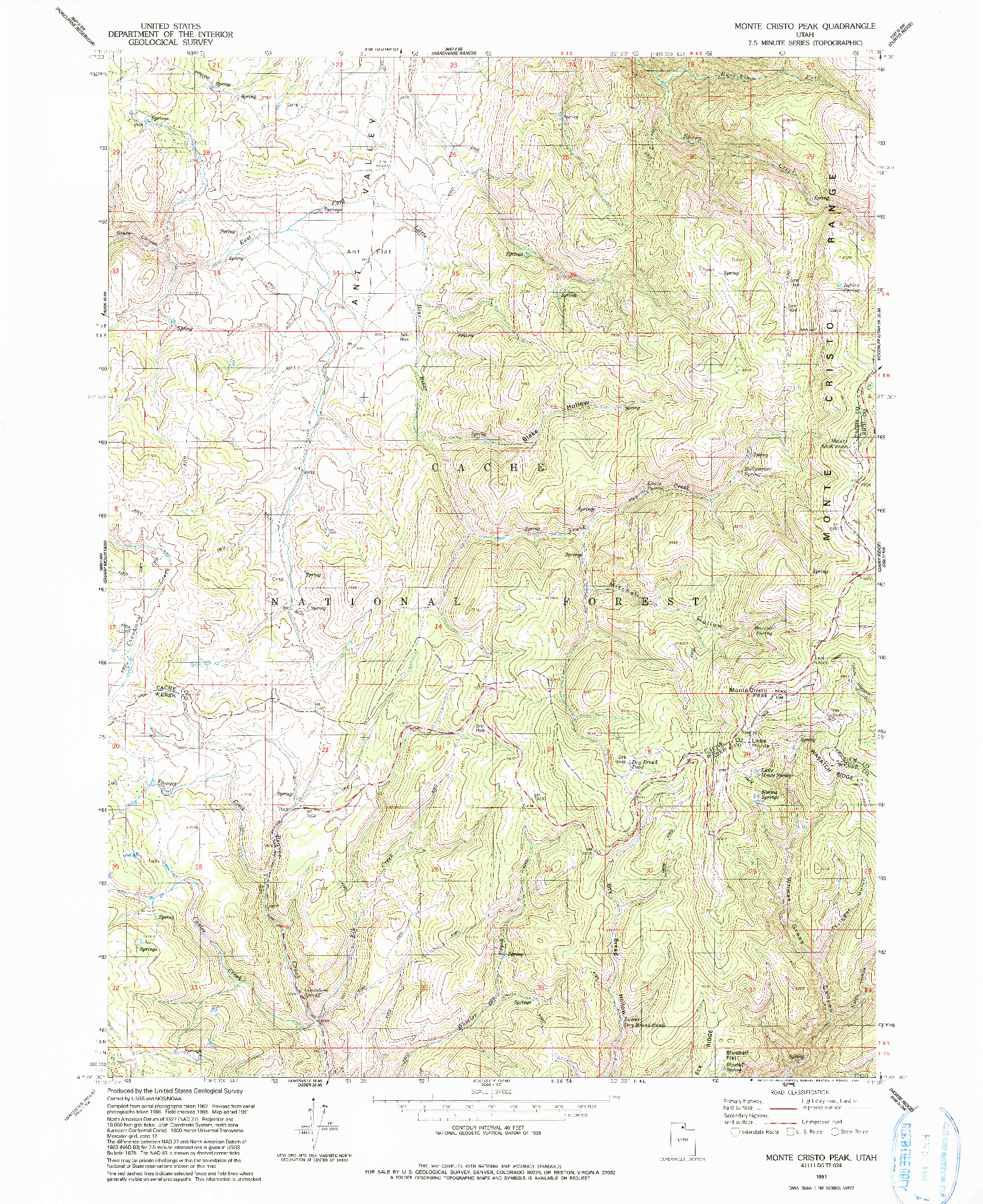 USGS 1:24000-SCALE QUADRANGLE FOR MONTE CRISTO PEAK, UT 1991