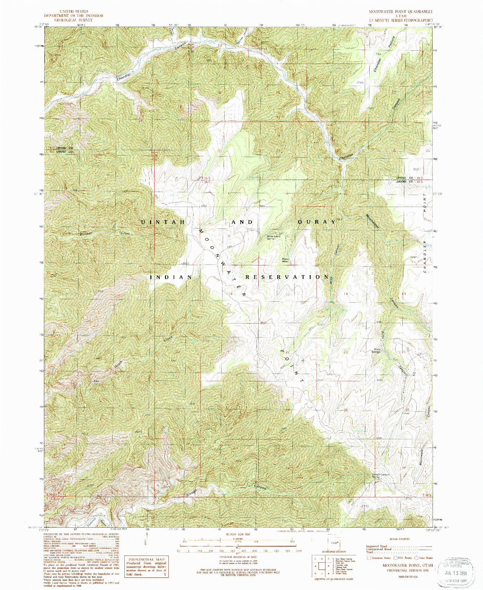 USGS 1:24000-SCALE QUADRANGLE FOR MOONWATER POINT, UT 1991