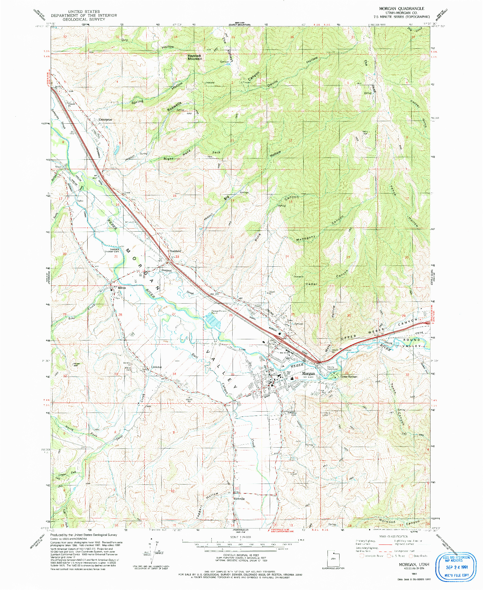 USGS 1:24000-SCALE QUADRANGLE FOR MORGAN, UT 1991