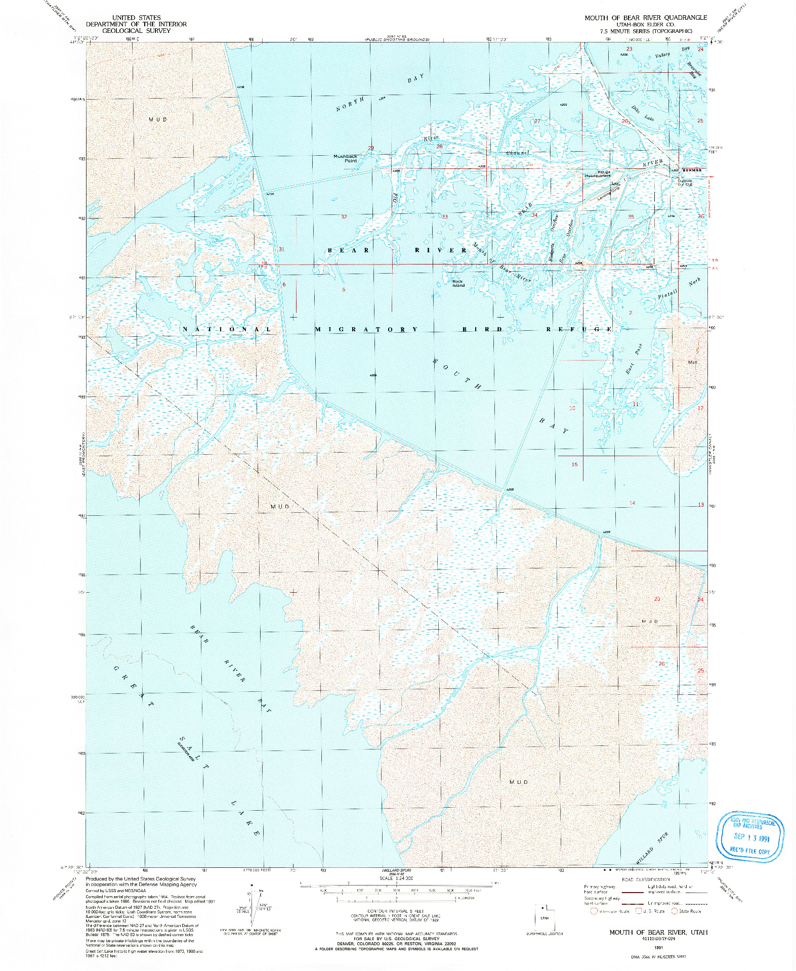 USGS 1:24000-SCALE QUADRANGLE FOR MOUTH OF BEAR RIVER, UT 1991