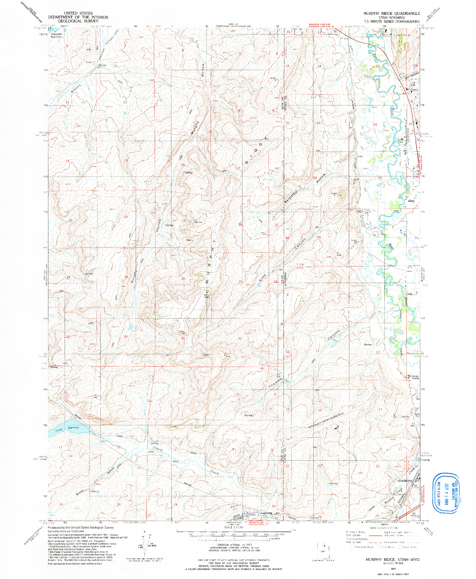 USGS 1:24000-SCALE QUADRANGLE FOR MURPHY RIDGE, UT 1991
