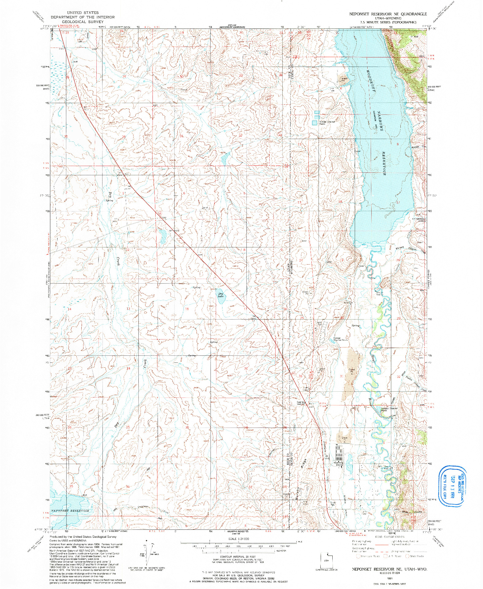 USGS 1:24000-SCALE QUADRANGLE FOR NEPONSET RESERVOIR NE, UT 1991