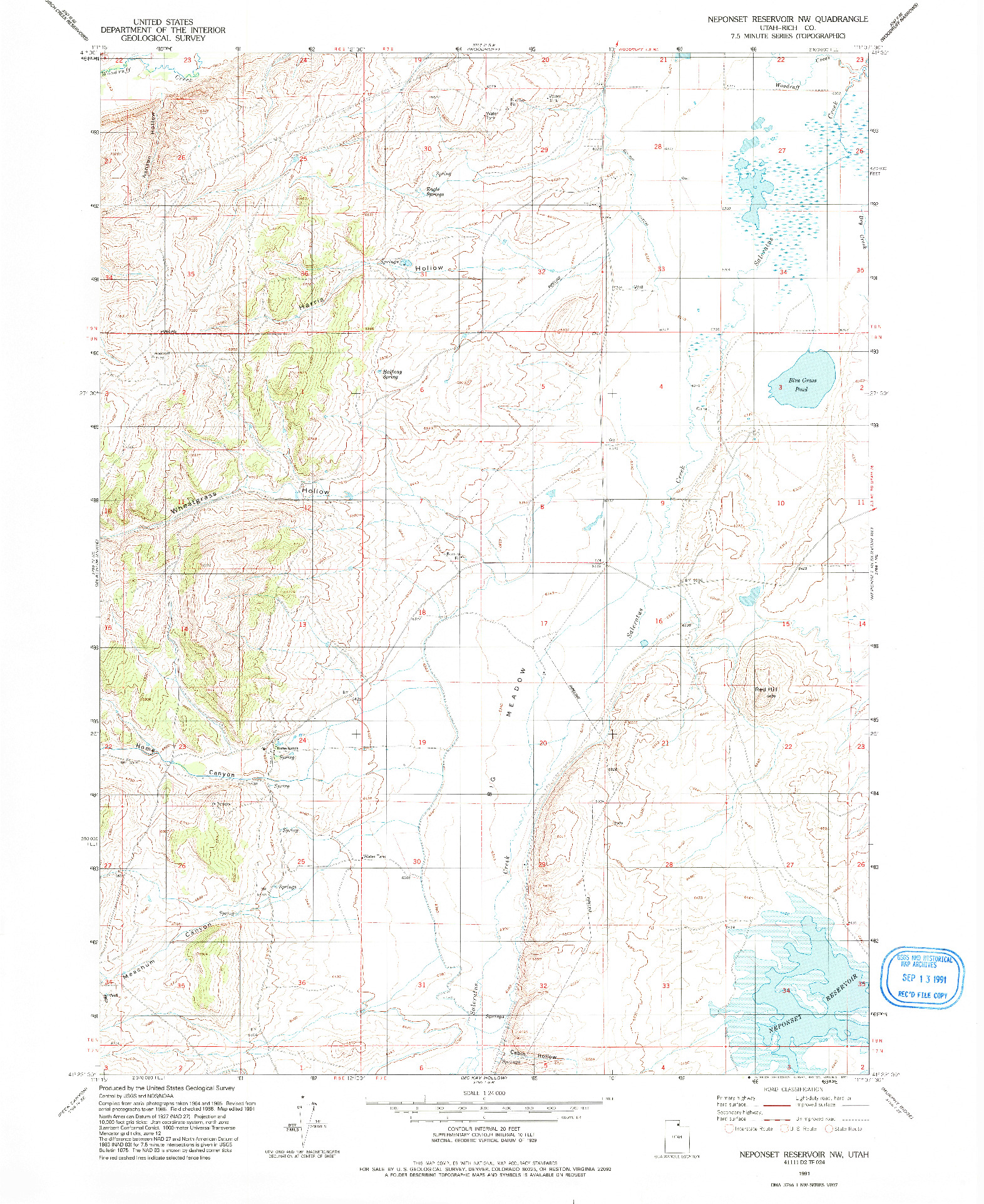 USGS 1:24000-SCALE QUADRANGLE FOR NEPONSET RESERVOIR NW, UT 1991