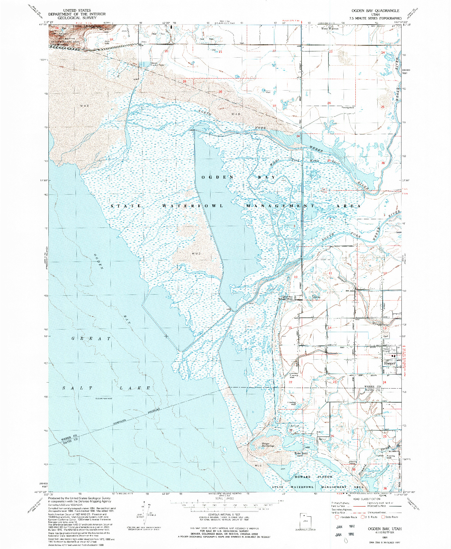 USGS 1:24000-SCALE QUADRANGLE FOR OGDEN BAY, UT 1991