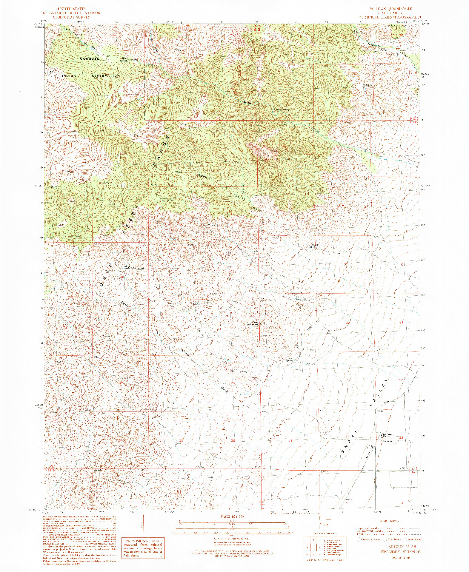 USGS 1:24000-SCALE QUADRANGLE FOR PARTOUN, UT 1991