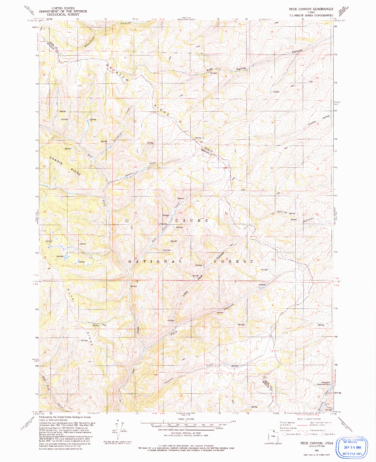 USGS 1:24000-SCALE QUADRANGLE FOR PECK CANYON, UT 1991