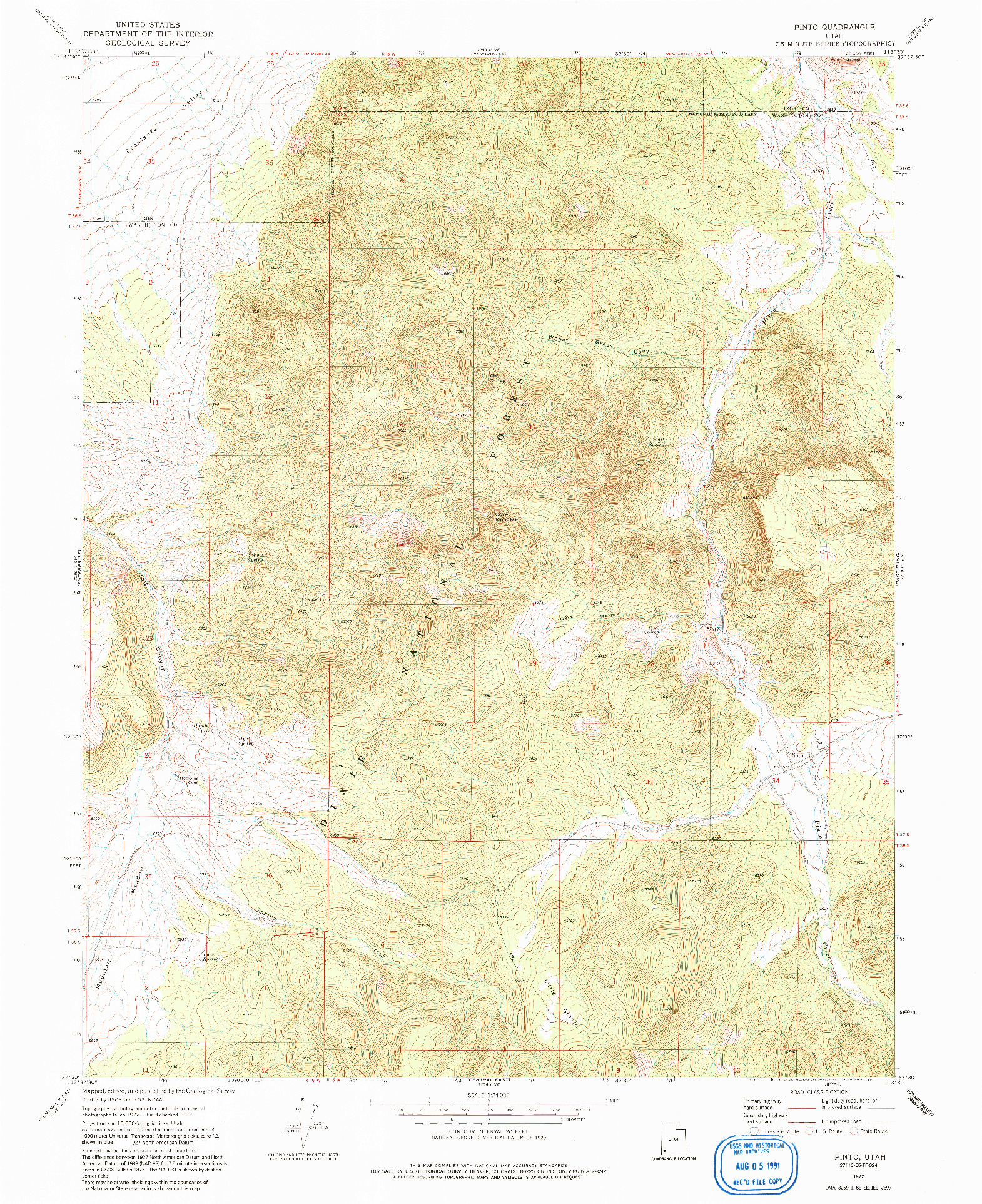 USGS 1:24000-SCALE QUADRANGLE FOR PINTO, UT 1972
