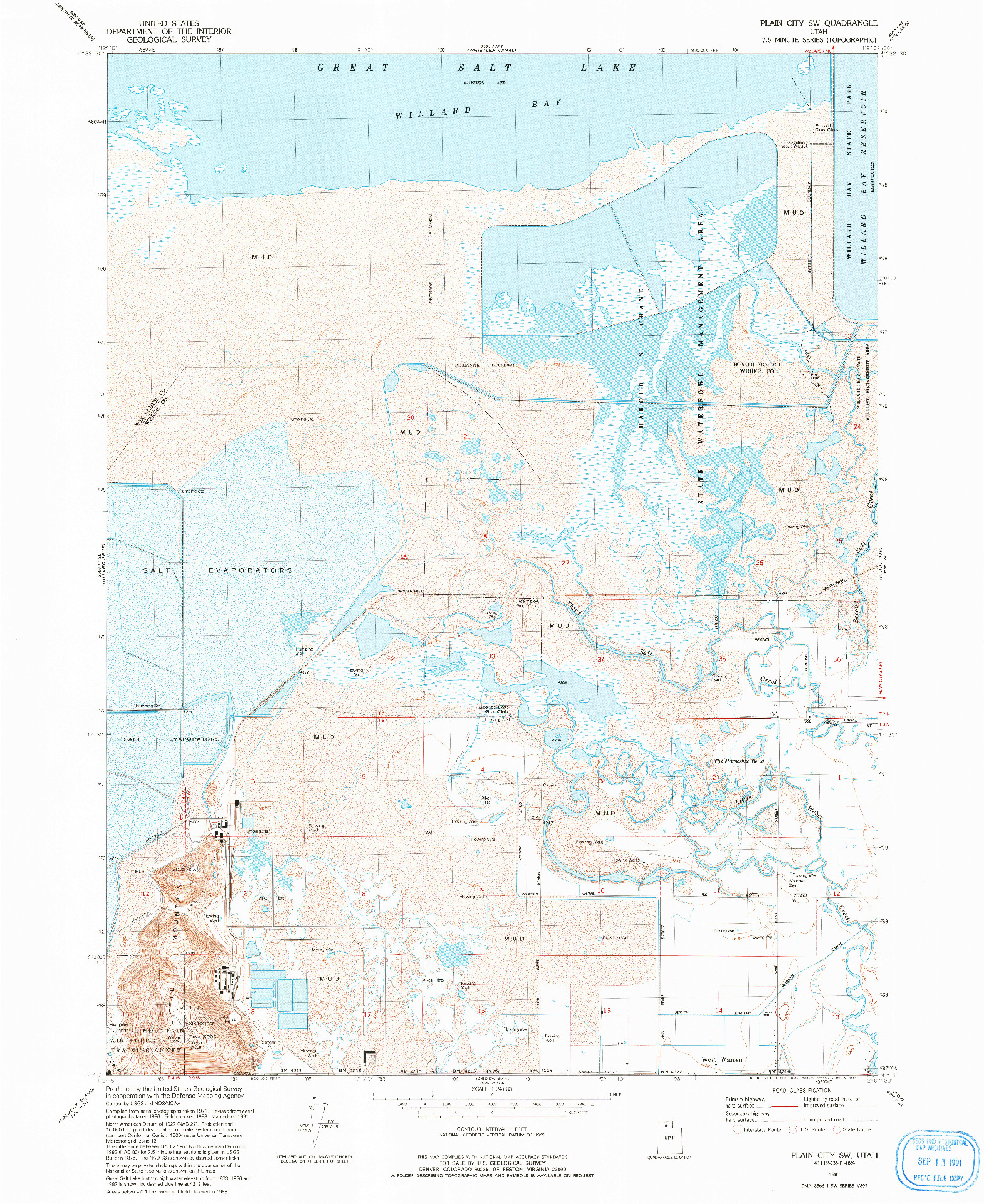 USGS 1:24000-SCALE QUADRANGLE FOR PLAIN CITY SW, UT 1991