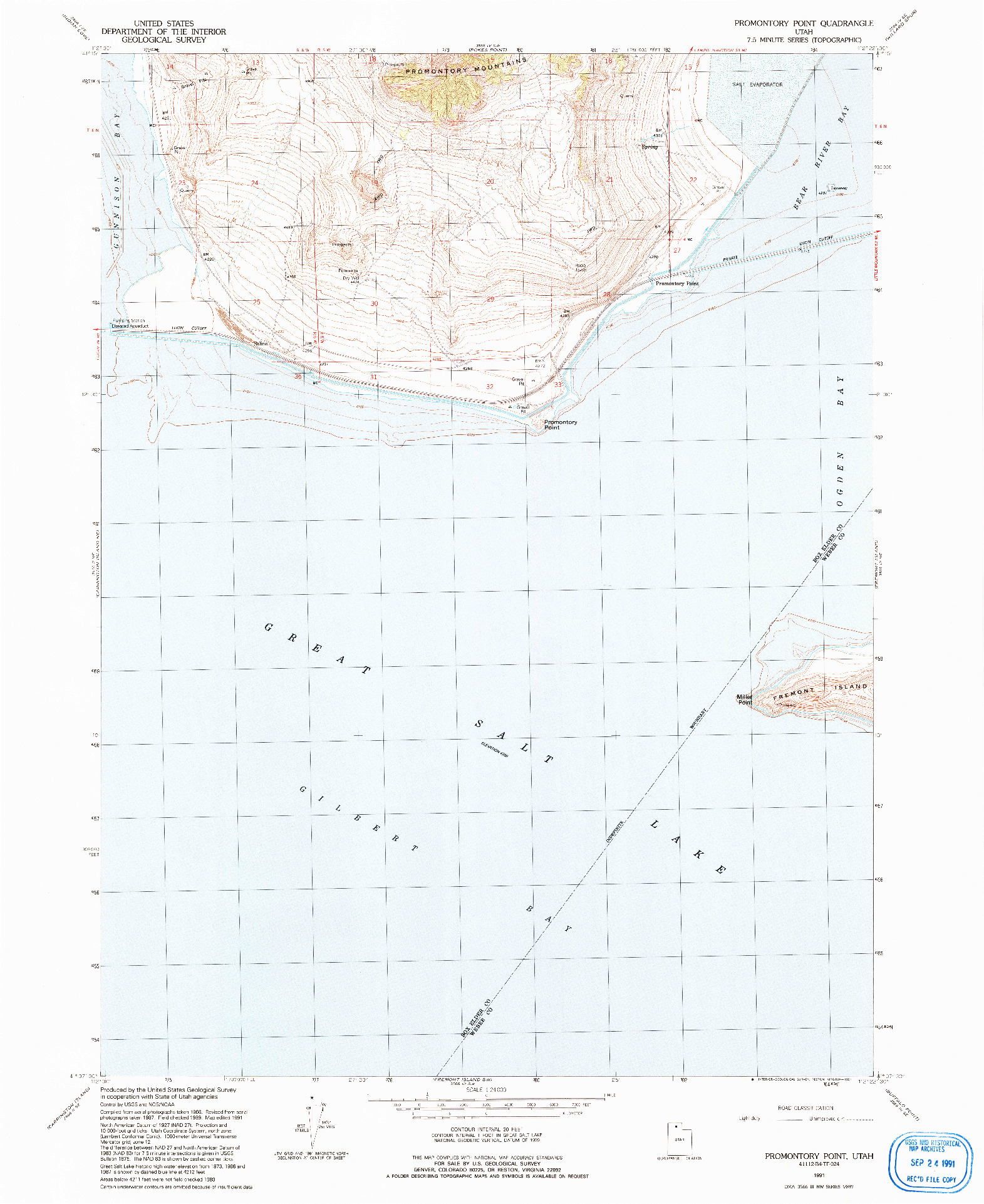 USGS 1:24000-SCALE QUADRANGLE FOR PROMONTORY POINT, UT 1991