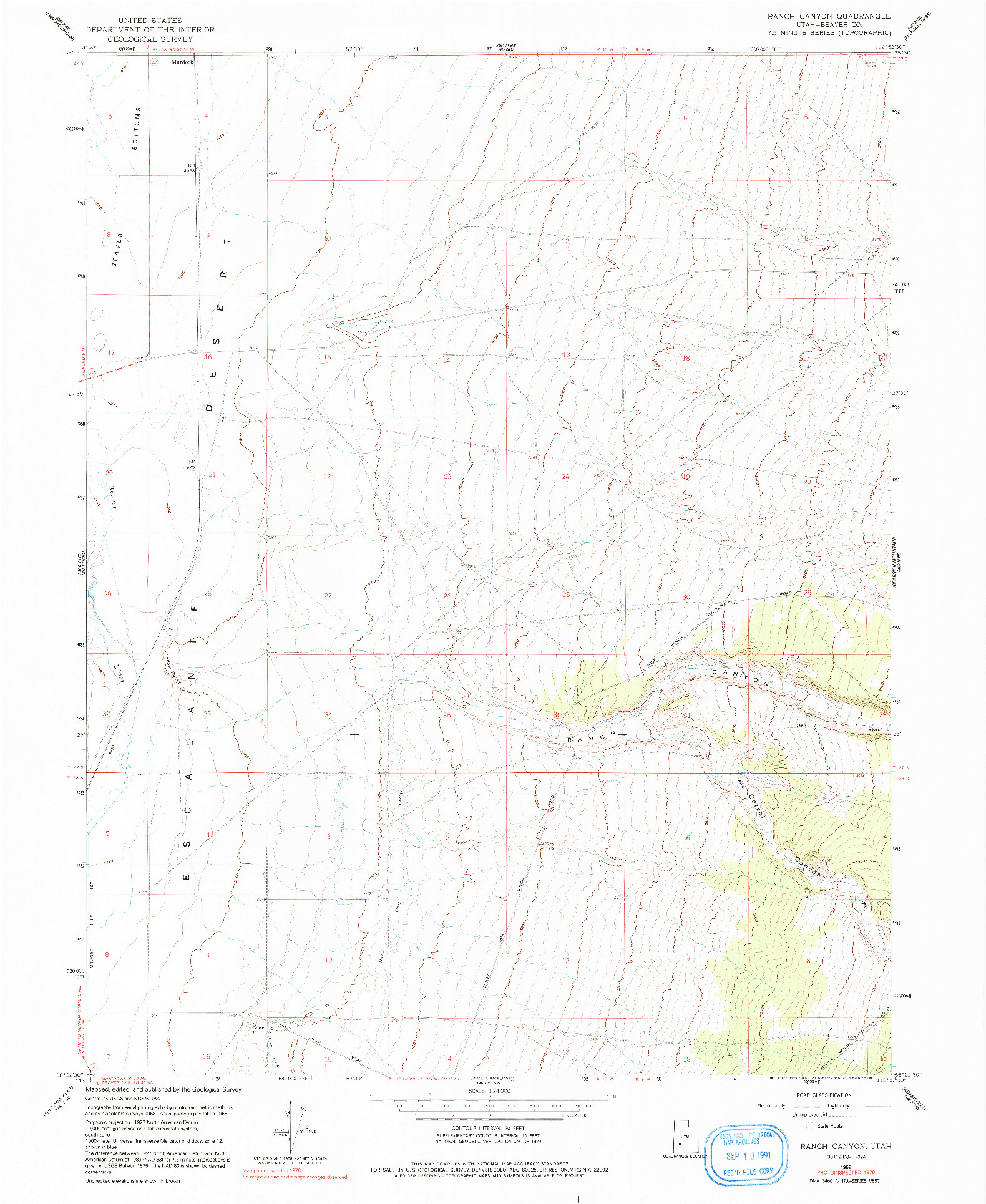 USGS 1:24000-SCALE QUADRANGLE FOR RANCH CANYON, UT 1958