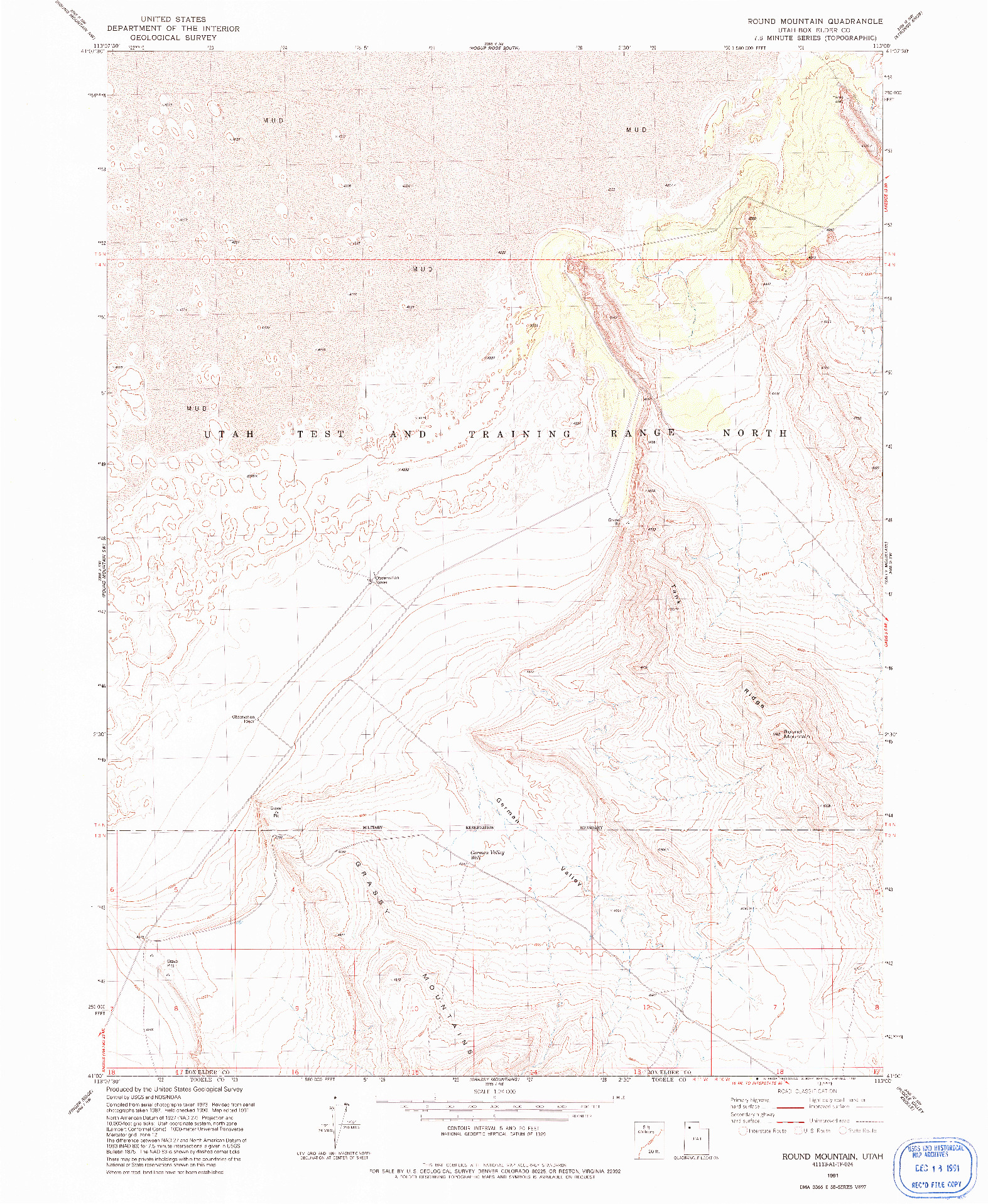 USGS 1:24000-SCALE QUADRANGLE FOR ROUND MOUNTAIN, UT 1991