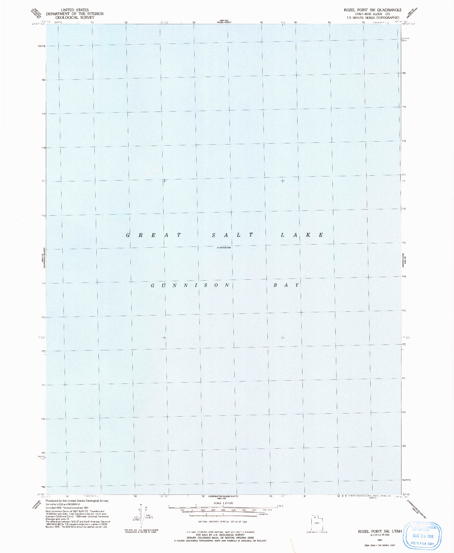 USGS 1:24000-SCALE QUADRANGLE FOR ROZEL POINT SW, UT 1991